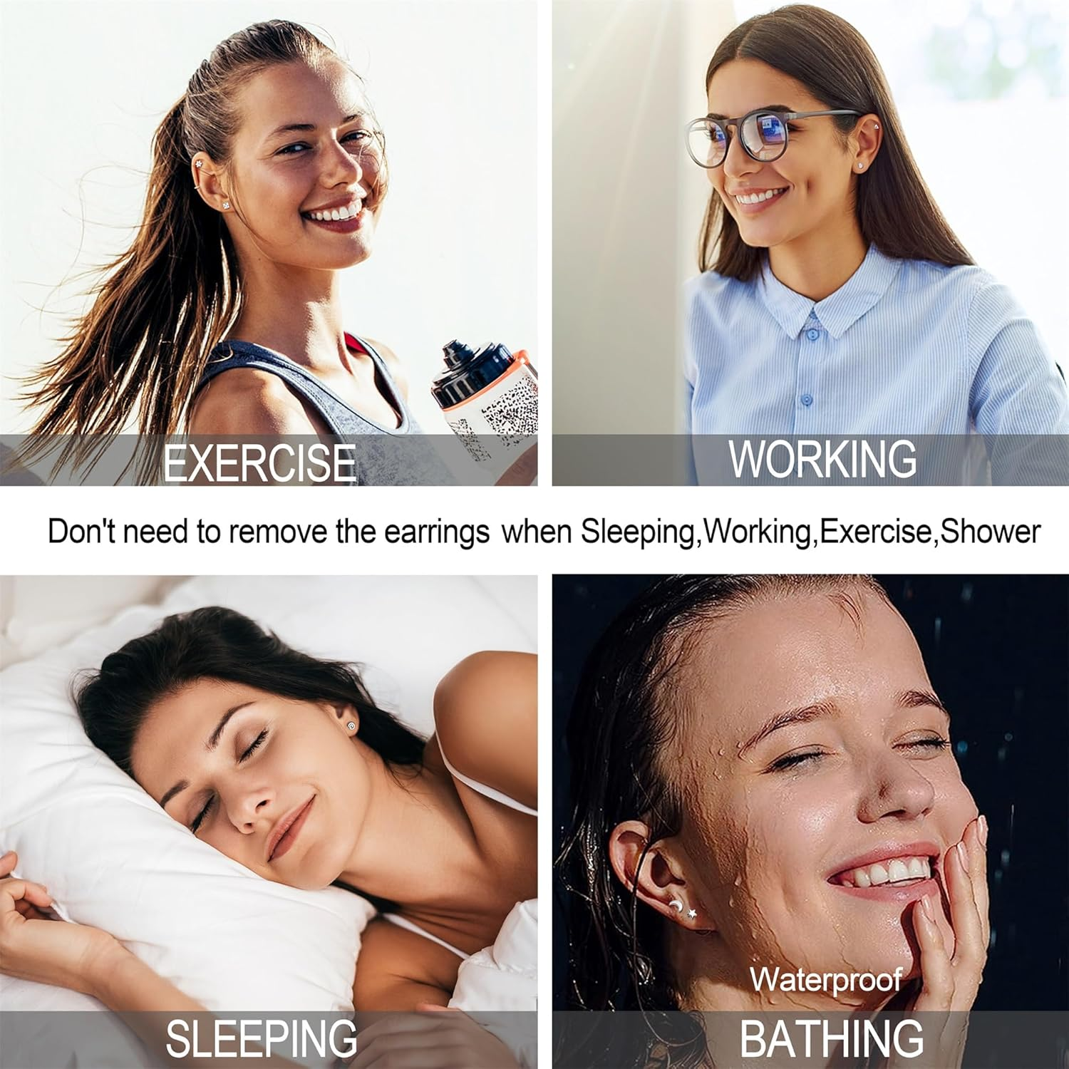 Kakonia Small Hypoallergenic Flat Back Stud Earrings for Women Men 14K Gold Plated Surgical Stainless Steel Earring Sets Tiny Screw Back Cartilage Earring image number 5