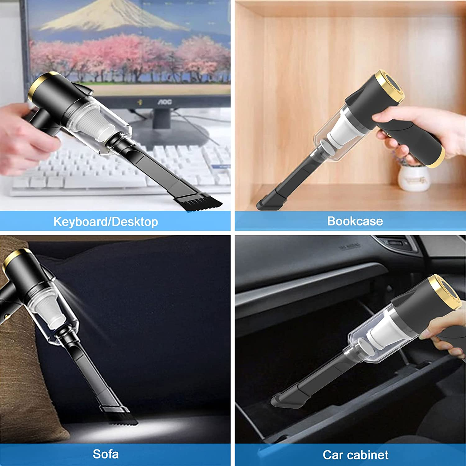 Ekbas Car Vacuum Handheld 9000PA Suction Cleaner with LED Light,Car Cordless Rechargeable,Portable For - White image number 6