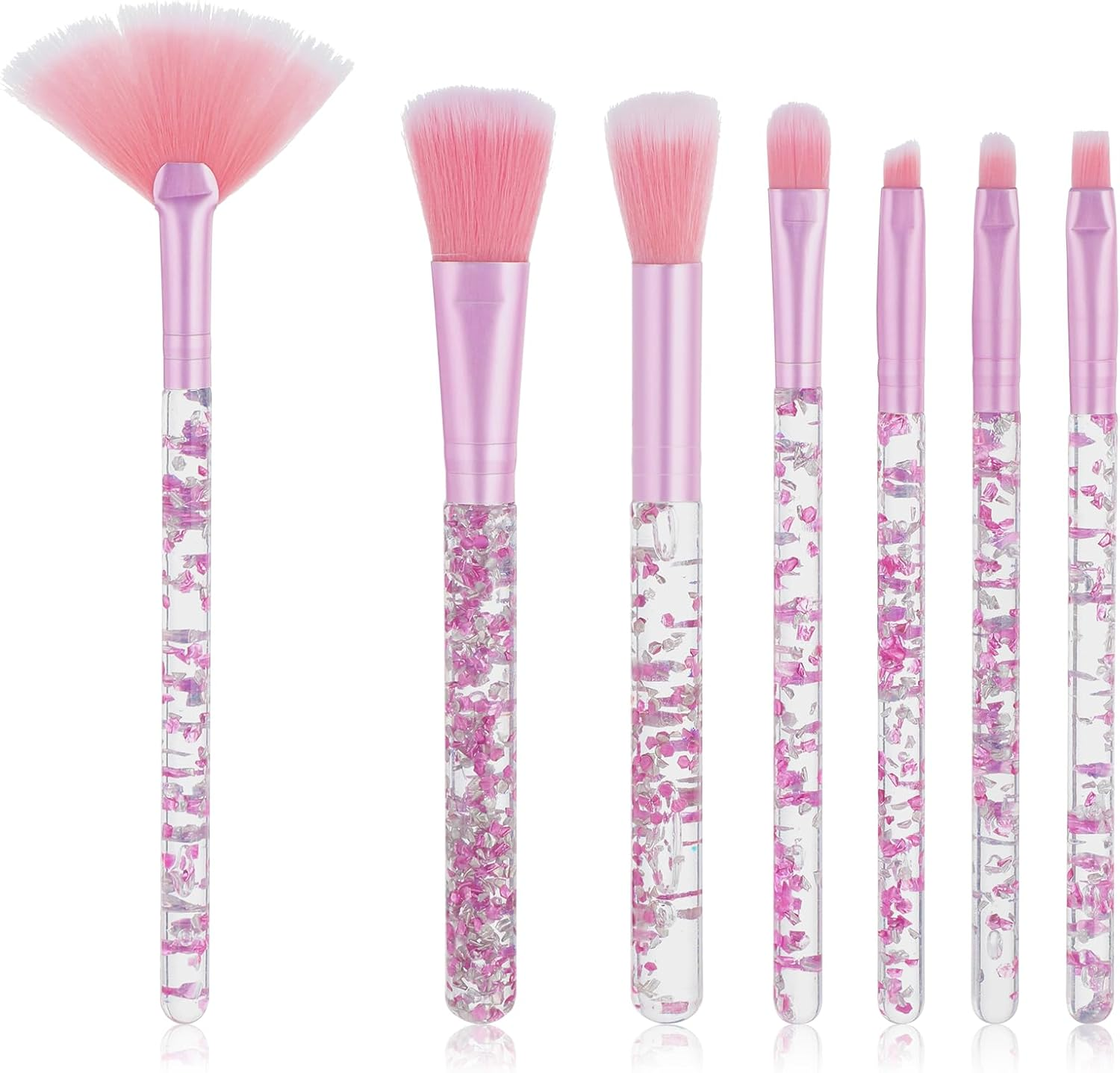 Makeup Brush Set, 7 Pcs Makeup Brushes Crystal Glitter Make up Brushes Cute Synthetic Bristles Make up Brush Set for Eyeshadow Blush Concealer Lipstick Foundation Application (Pink)