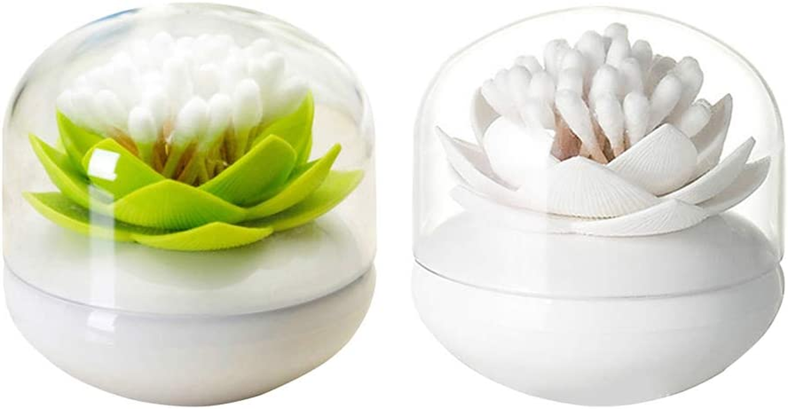 2 Pack Creative Lotus Cotton Swab Holder Q-Tips Toothpicks Holder Table Decorate Cotton Bud Storage Box Organizer