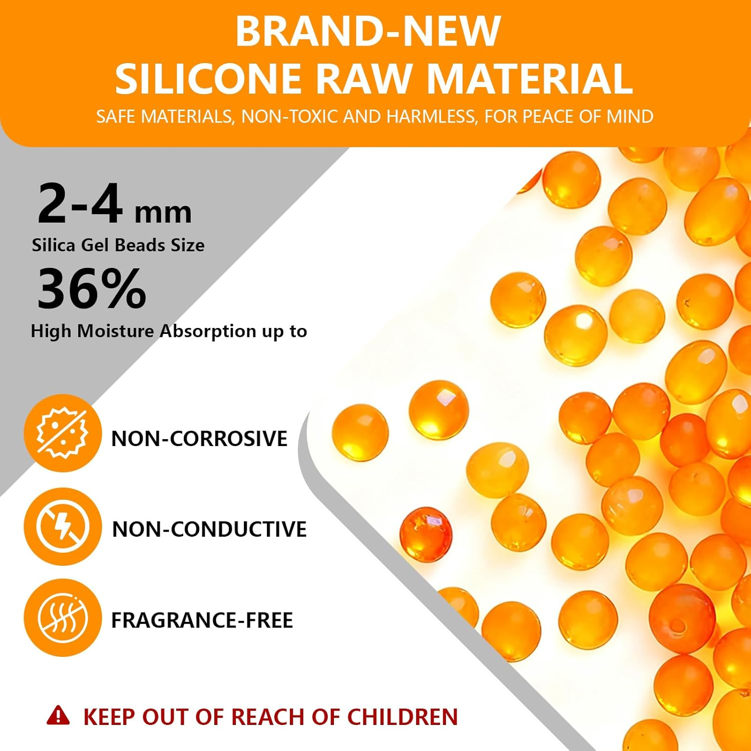 1KG Silica Gel Beads,Orange Moisture Indicating Rechargeable Silica Gel Desiccant Packets for 3D Printer Accessories, Filament Dryer,Filament Storage(Industry Standard 2-4Mm) image number 5