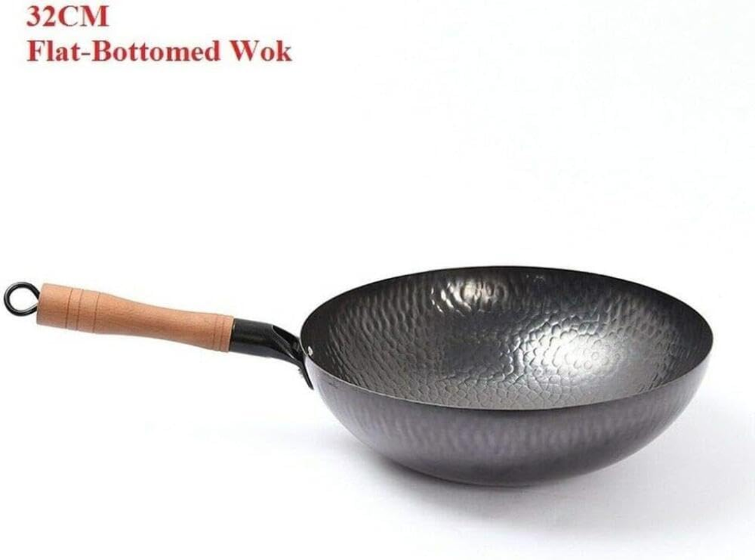 Induction Iron Wok Non-Stick Stir-Fry Flat- Bottomed Pan 32CM without Ears Cooker Kitchen Non Coating Wood Handle image number 3