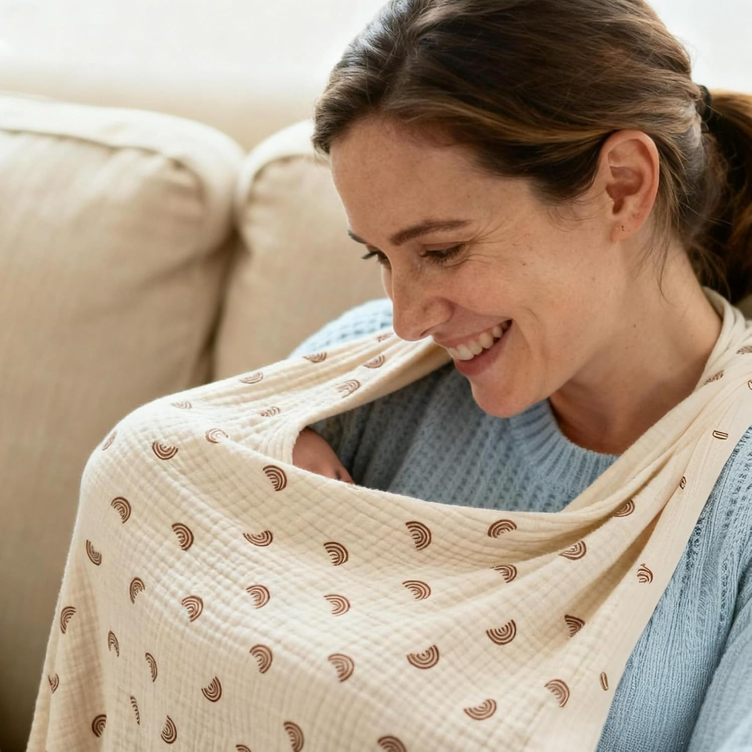 Teccfly Multi Use Muslin Nursing Cover -Cotton Breastfeeding Cover, 62X100Cm Breastfeeding Apron for Breast Feeding, Privacy Mother Nursing Apron & Car Seat Canopy, Baby Essentials