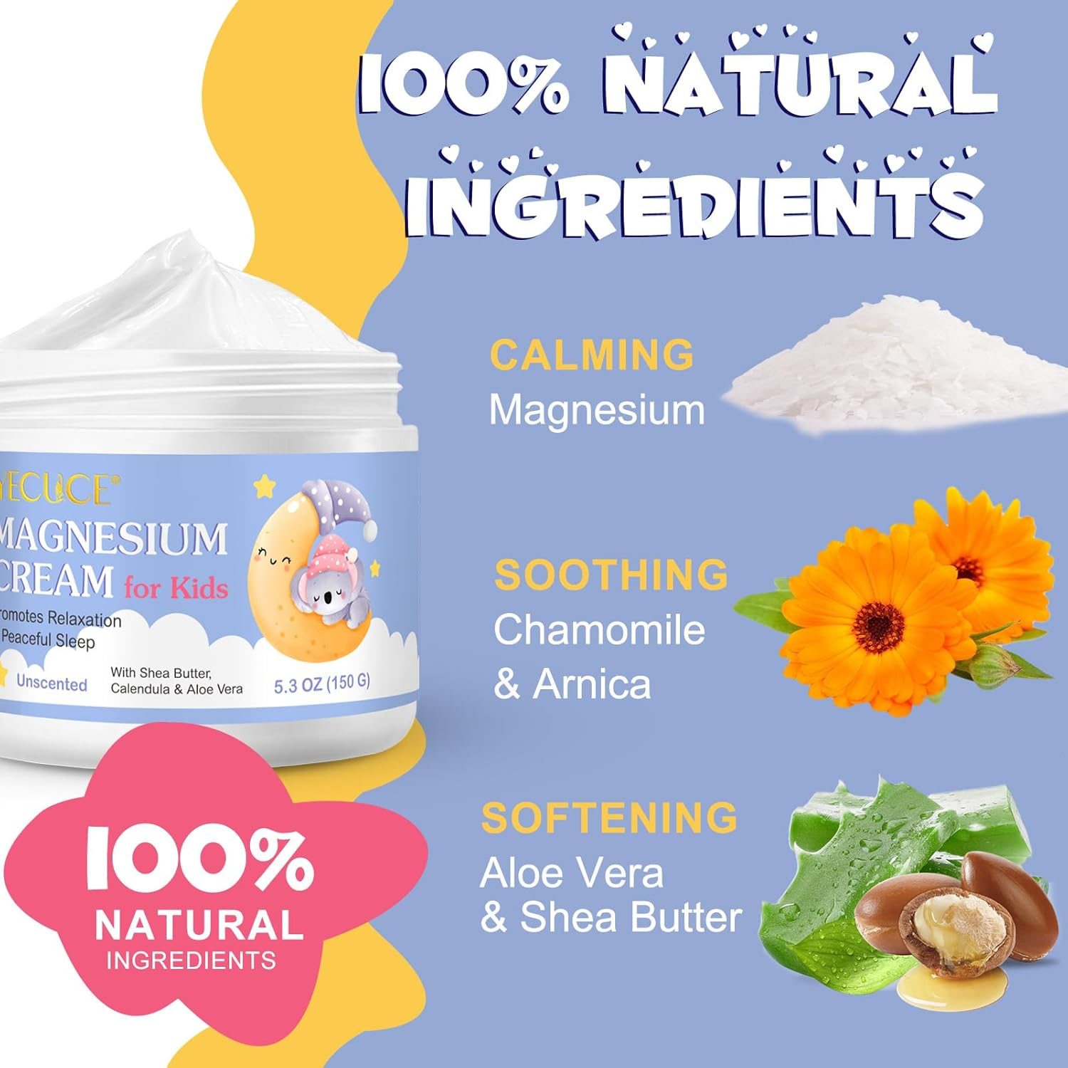 Magnesium Cream for Kids - Topical Magnesium for Sleep & Skin Hydration, Soothe and Nourish Skin with Calendula, Aloe Vera & Shea Butter, Gentle Formula, 150G image number 6