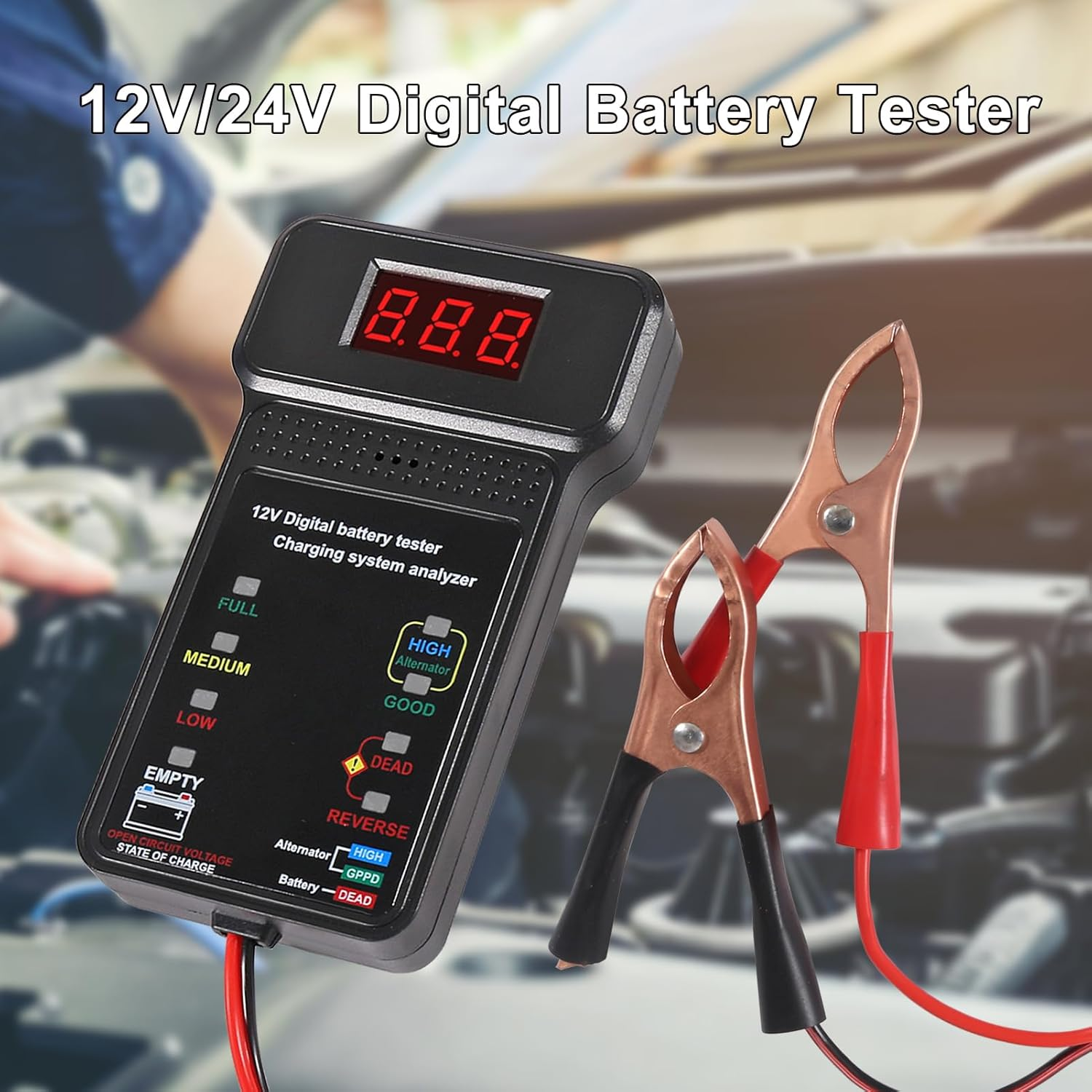 QCCAN Car Battery Tester, 12V Digital Automotive Batteries Tester, Alternator Charging Analyzer, Voltmeter with LCD Display and LED Indication for Car Truck Motorcycle Electrical Tools