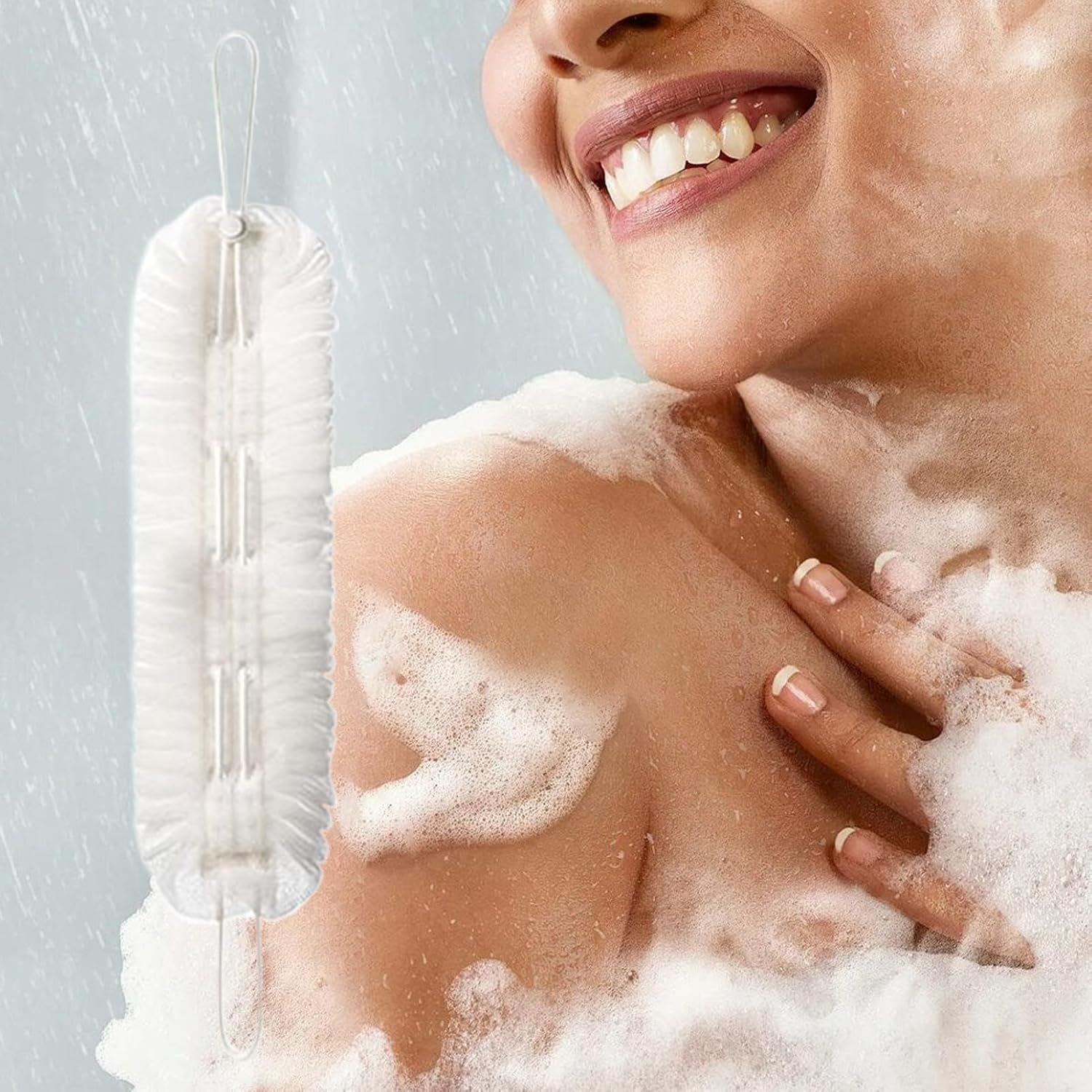 Back Washer for Shower,2 in 1 Shower Loofah | Sponge Scrub with Rope Handles for Dead Skin Removal Home Travel Spa Girls Boys Men image number 5