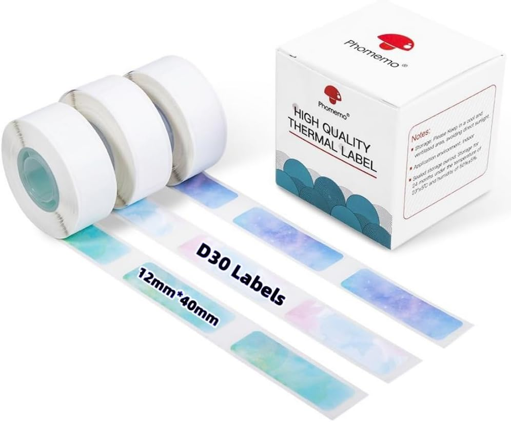 Phomemo D30 Labels - Nebula/Galaxy Series Adhesive Thermal Labels, 12Mm X 40Mm, 3 Rolls (160 Each),Phomemo D30 Maker Tape for Gift Wrapping, New Year and Various