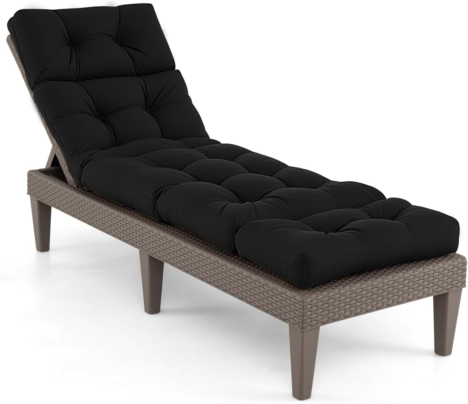 Costway Sunlounger Chair Cushion, High Back Recliner Cushion with 4 Fixing Ties, Thick Padded Reclining Chair Rocking Cushion for Outdoor Indoor (Only Cushion) (1, Black, 186 X 56 X 11 Cm) image number 1