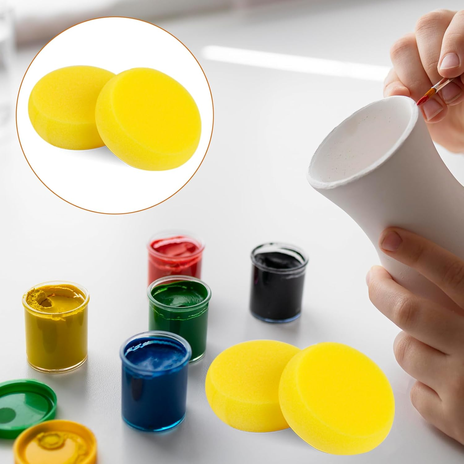 25 Pcs Pottery Sponges, round Painting Sponge 3Inch Yellow Artist Sponges Craft Clay Sponge Watercolor Sponges for Face Painting Pottery Ceramics Art Crafts image number 1