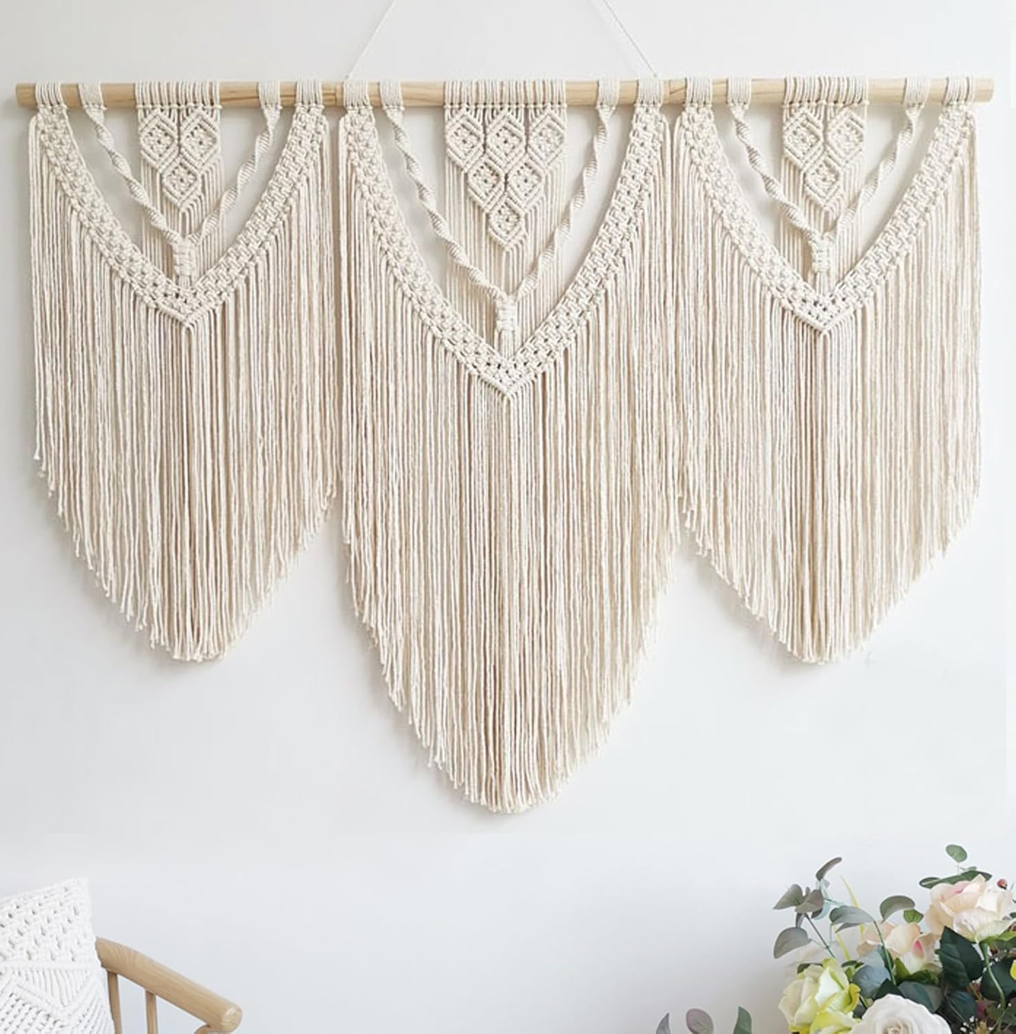 Achart Macrame Wall Hanging Large- Boho Wall Decor- Large Wall Art- Wall Decor Living Room- Macrame Tapestry Boho Decor for Bedroom (Beige-H)