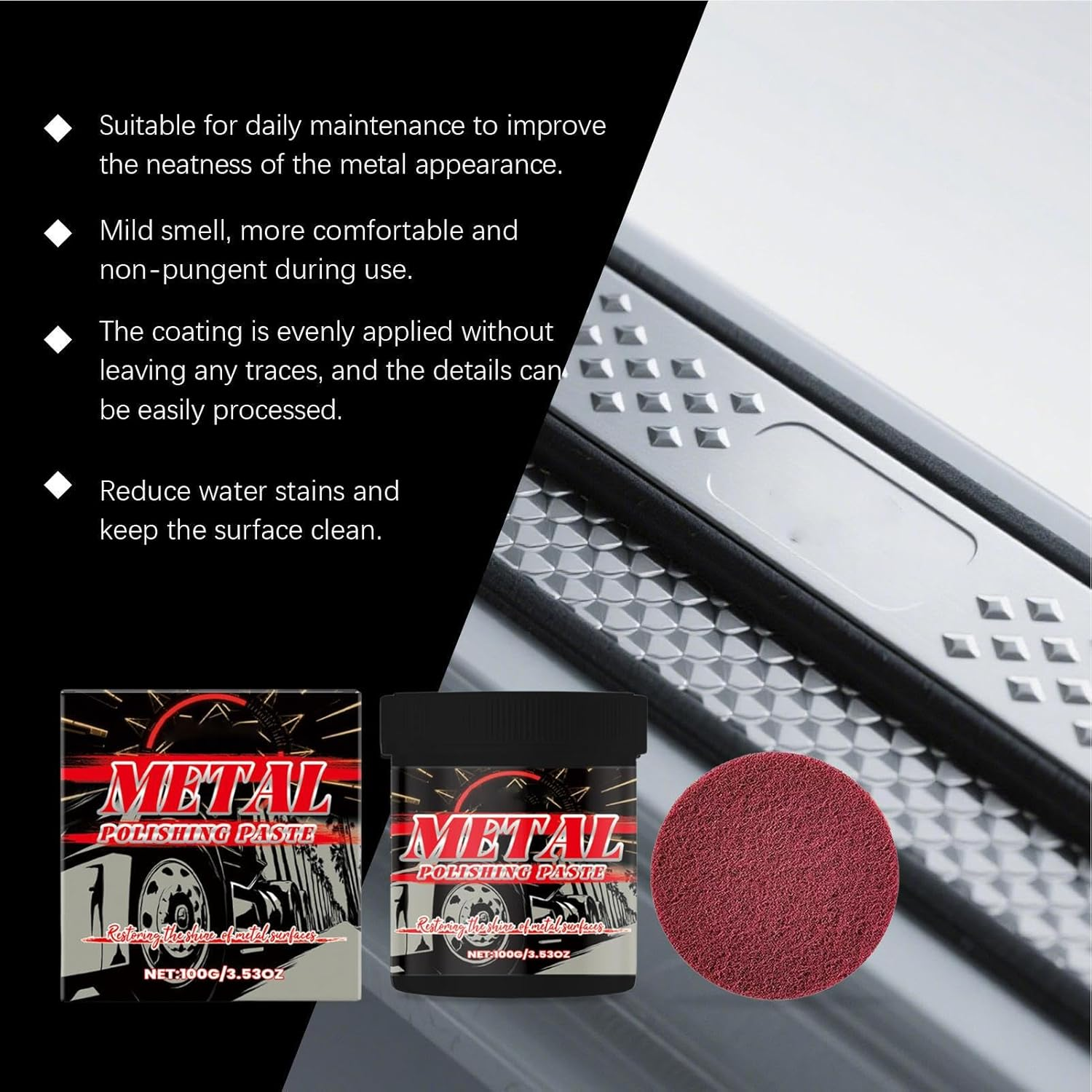 Car Chrome Cleaner - Metal Polish Restorer and Protectant | Automotive Maintenance Repair Protectant Paste Removes Oxidation Tarnish Stains Discoloration Swirls image number 6