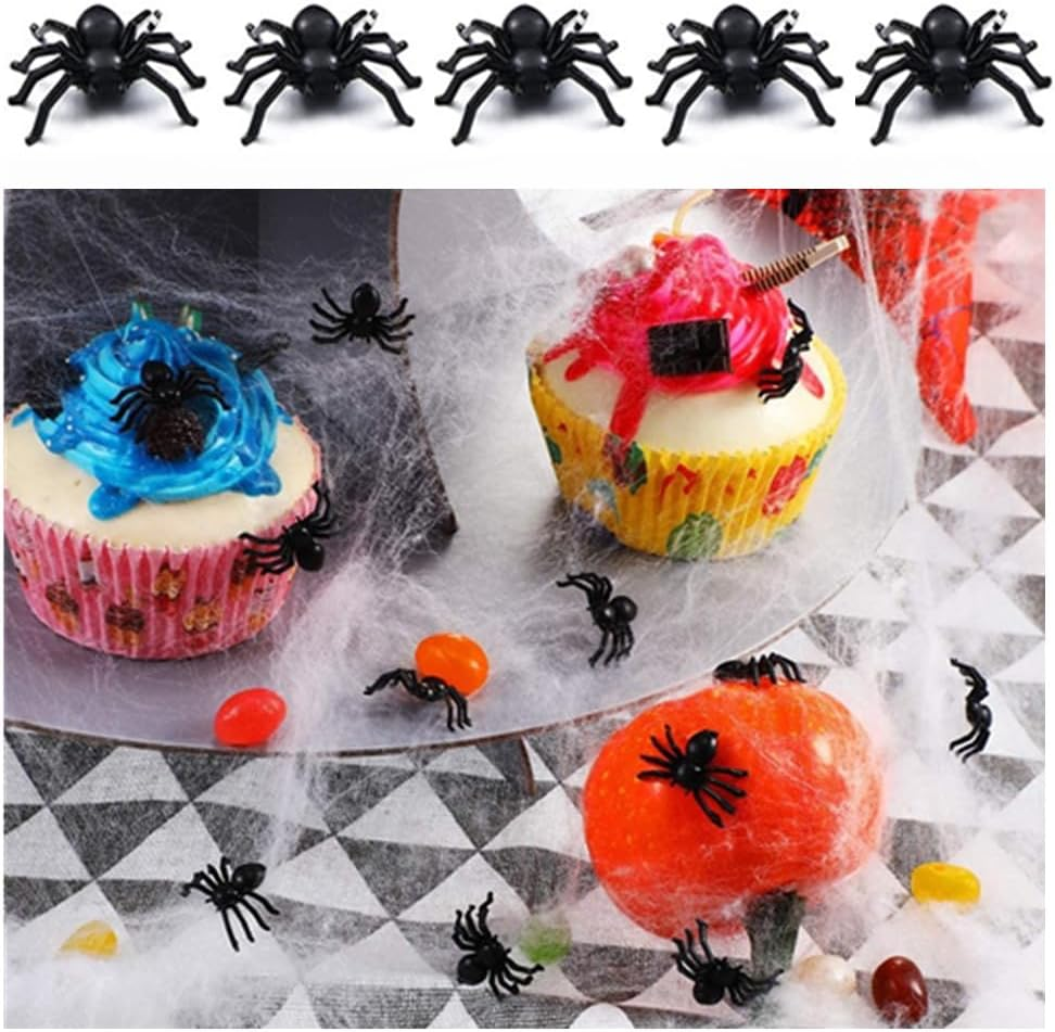 100 Pcs Realistic Spider Halloween Decoration, Halloween Spiders, Plastic Mini Spider Black Realistic Scary Spider Prank Halloween Haunted House Decorations for Halloween Parties Fool'S Day