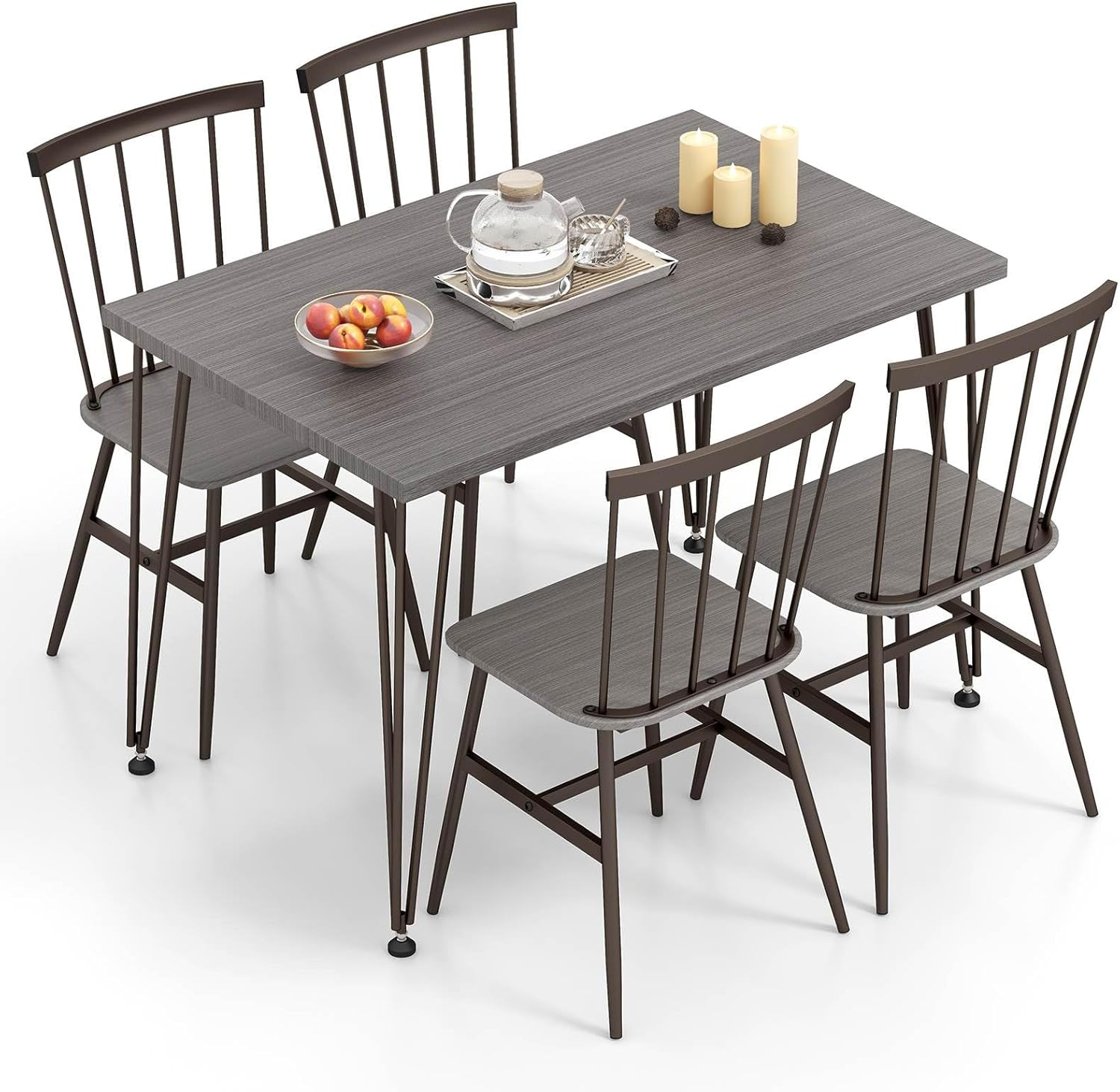 Giantex 5Pcs Dining Table Set for 4, Modern Kitchen Dining Room Furniture Set W/Kitchen Table, 4 Chairs, 360&deg; Swivel Feet, Metal Frame, Dinette Set for Small Place Home Office Breakfast Nook (Walnut)