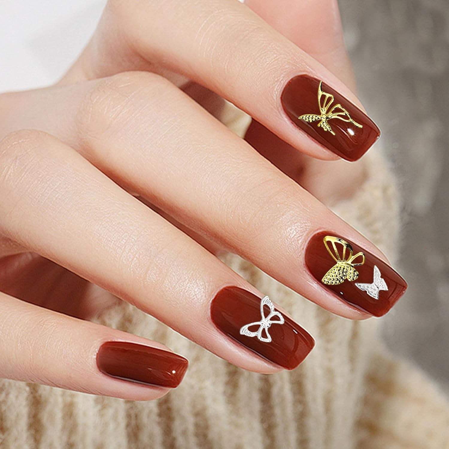 Butterfly Nail Charms, 2 Boxes Gold Silver Butterfly Nail Gemstones, Metal Alloy Hollow Butterflies Nail Art Decoration Accessories Nail Studs for Women and Girls, Manicure Design image number 2