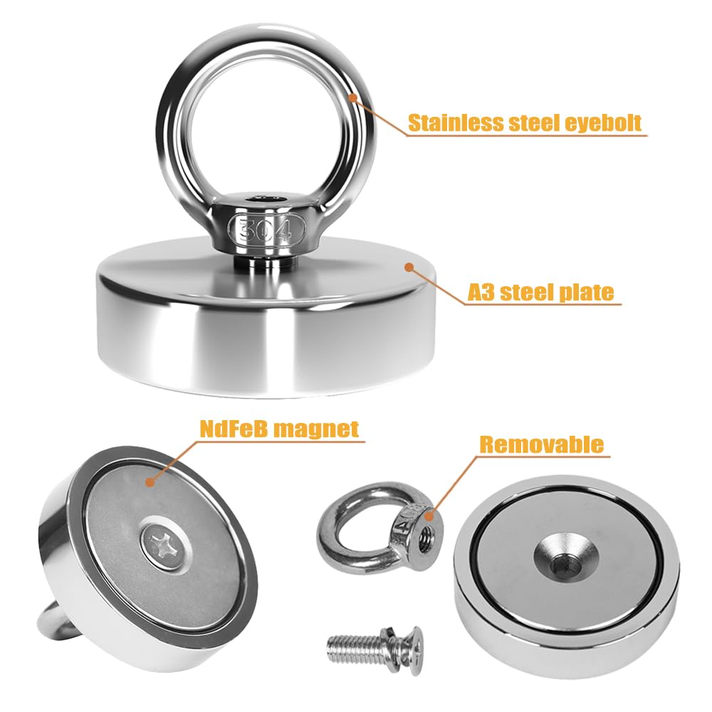 Fishing Magnets 200Lb Pull Force,Strong Retrieval Magnet N52 Neodymium Powerful for Fish and Magnetic Recovery Salvage Single Sided 2 Pcs/Pack image number 2