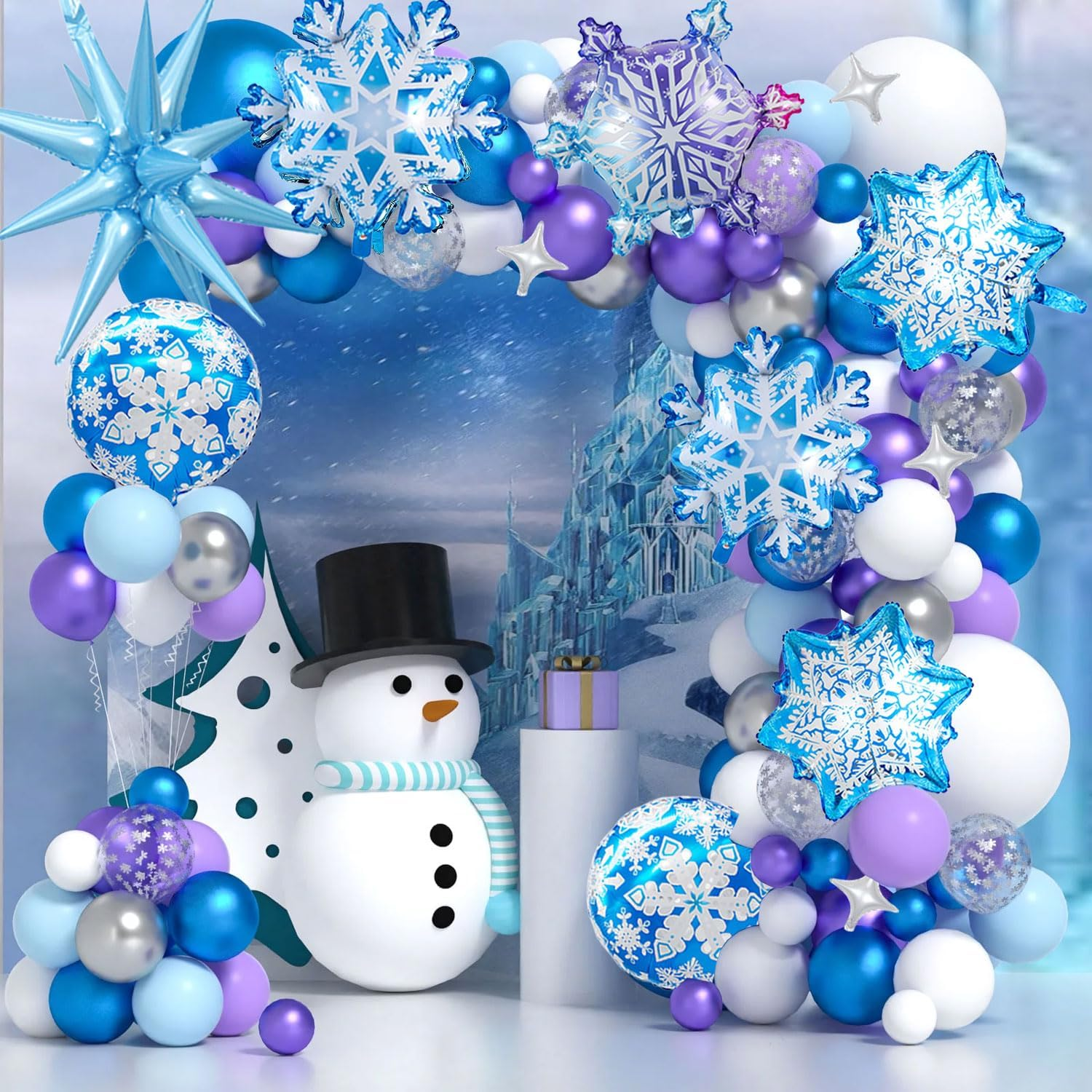 18Pcs Snowflake Large Blue Spiky Star Foil Balloons for Birthday, Baby Shower, Wedding, Princess Party, Winter Wonderland Party Decorations Supplies image number 1