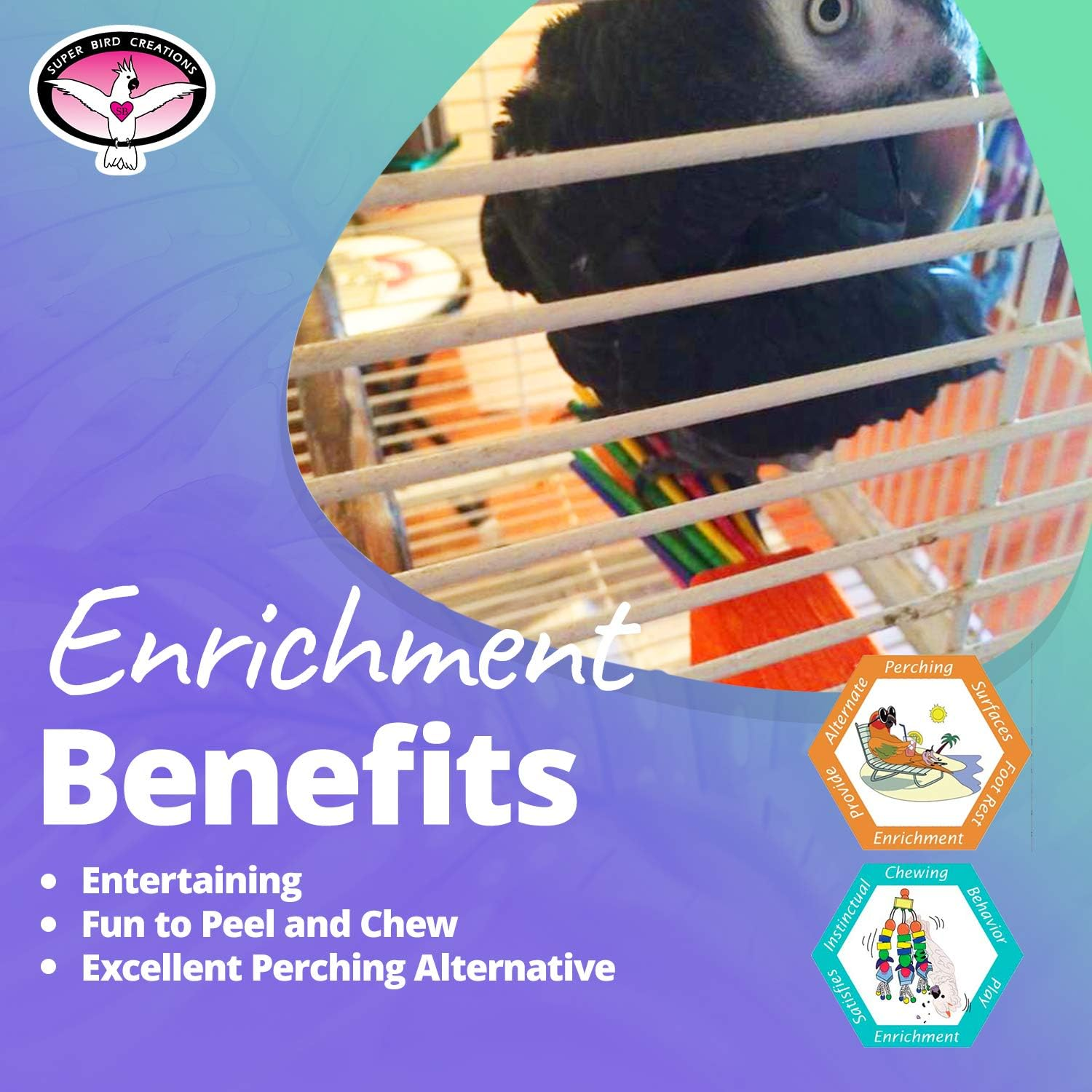 Super Bird Creations - SB301 Chewable Paper Party Bird Toy with Colorful Lollipop Sticks - Ringnecks Medium Conures Parrot - Chew Enthusiasts - Enriching Bird Toys for Medium to Large Birds - 1-Pack image number 3