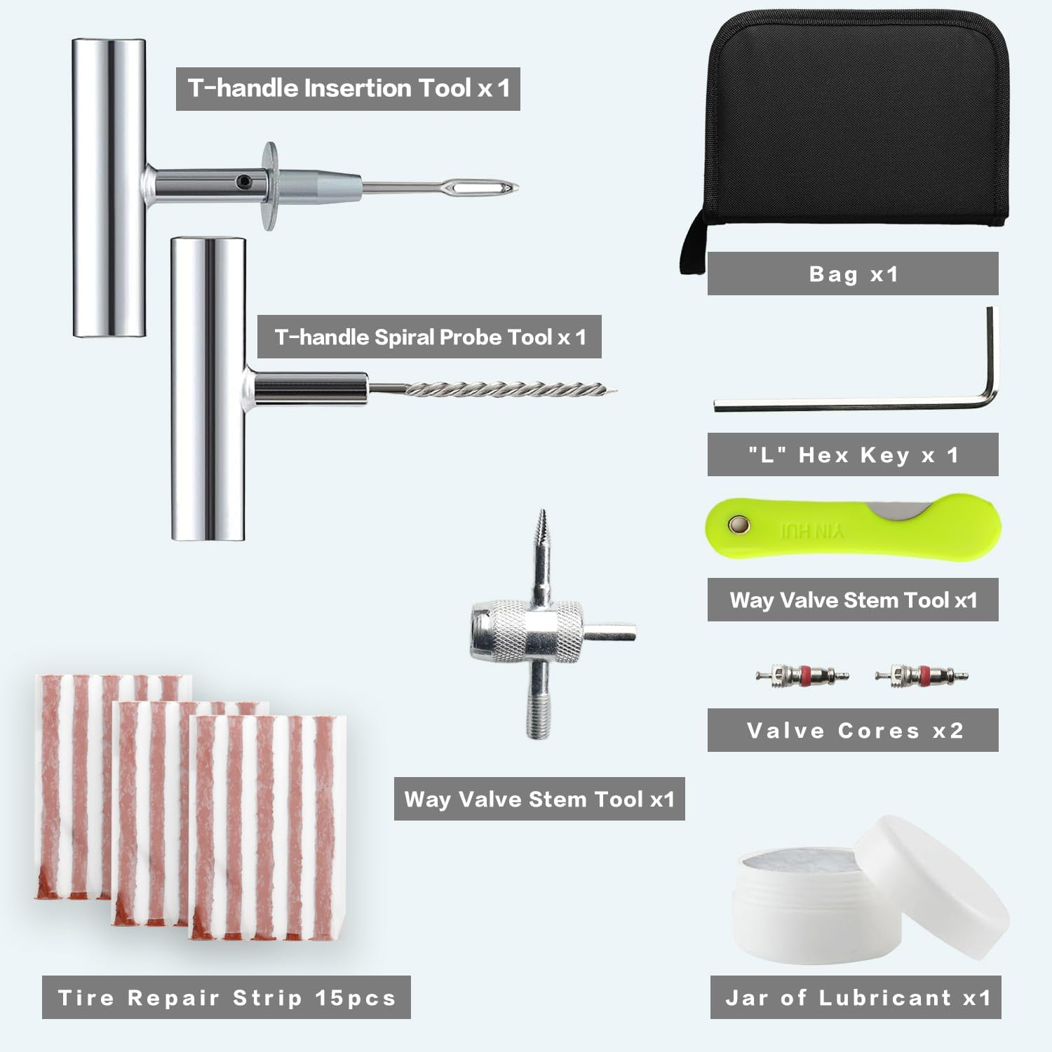 Kaoruo Universal Tire Repair Kit, 37 Piece Tire Repair Tools, Heavy Duty Auto Emergency Tool Kit for Fixing Flat Tires image number 1