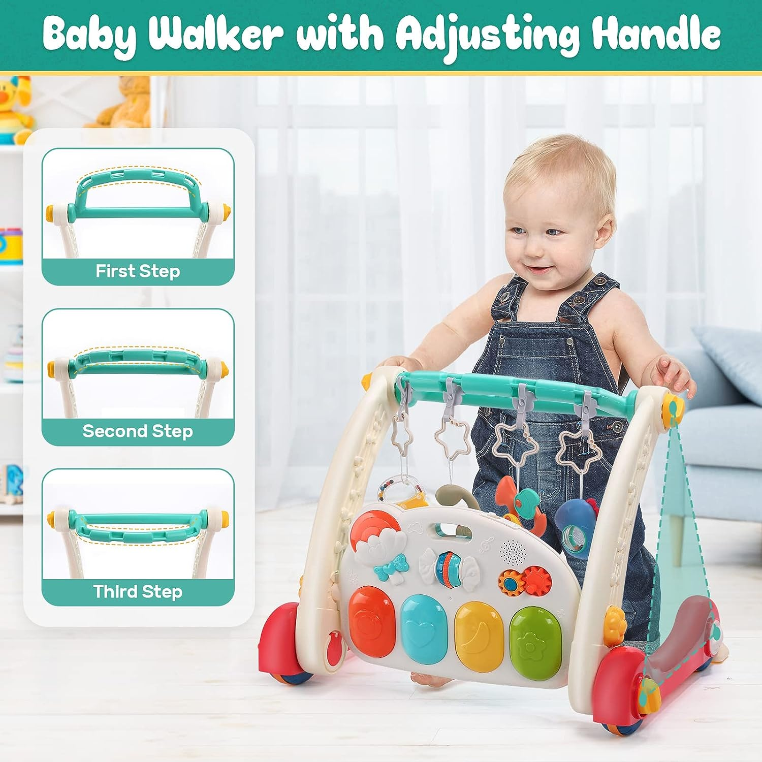 CUTE STONE Baby Gym Play Mat & Learning Walker, Baby Activity Mat with Play Piano, Musical Activity Center with Lights, Baby Push Walkers & Tummy Time Mat for Infant Newborn Toddlers image number 4