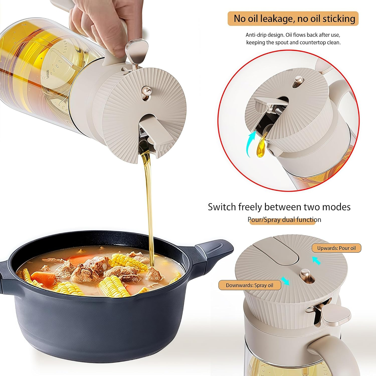 Olive Oil Spray Bottle Dispenser，2-In-1 Glass Material Kitchen Cooking Oil Sprayer，18.6 Oz/550 Ml Cooking Spray, Glass Spray Bottle with Tipper, Food Grade Spray for Kitchen, Salad, Frying, Barbecue image number 1