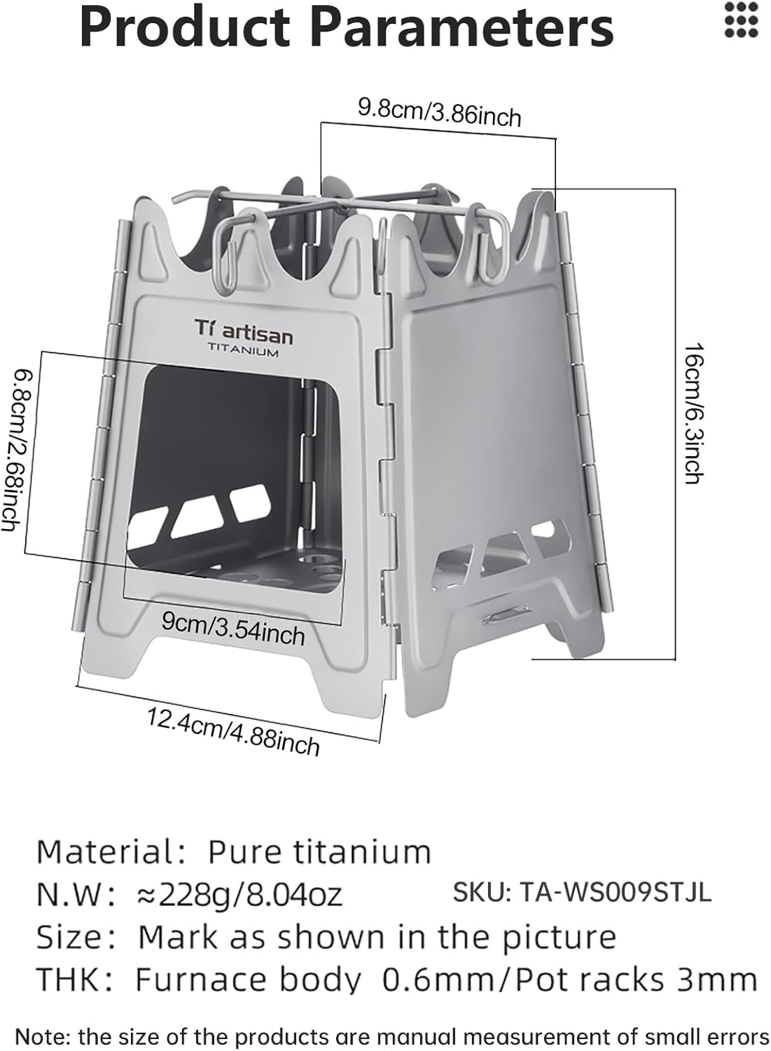 Titanium Wood Stove Foldable Camping Backpack Tours Stove Portable Wood Alcohol Stove for Outdoor Camping Picnic Barbecue image number 4