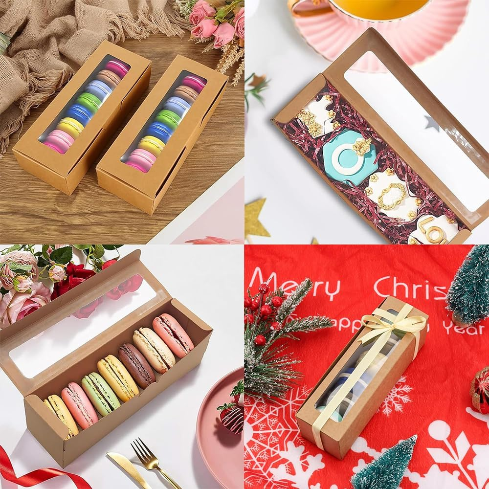Macaron Boxes with Window Macaron Gift Box,10Pcs Macaron Boxes Macaron Gift Box,Small Macaron Container,Macaron Packaging Box Macaron Gift Giving Boxes,Macaron Gift Boxes Macaron Container Boxes,White - Brown image number 6