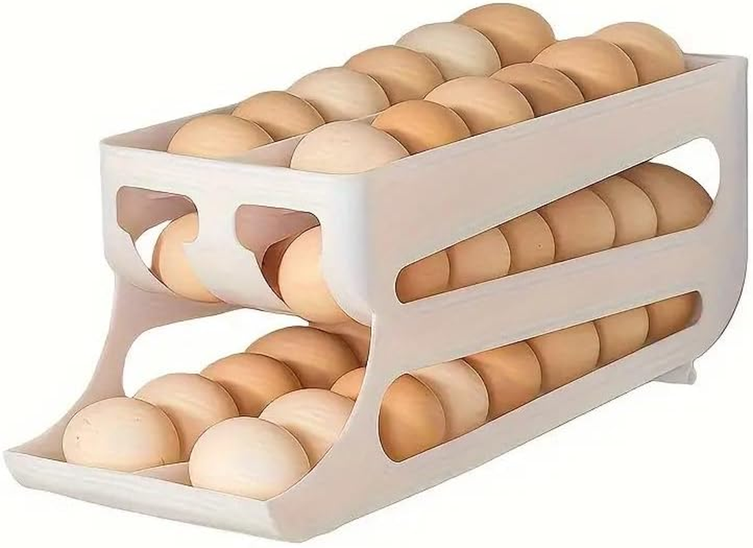 AIMALL Three-Layer Slide-Type Egg Storage Box, Automatic Rolling Design, Space-Saving Refrigerator Organiser with Anti-Fall Rounded Edges &ndash; 14.17X5.35X5.35 Inch