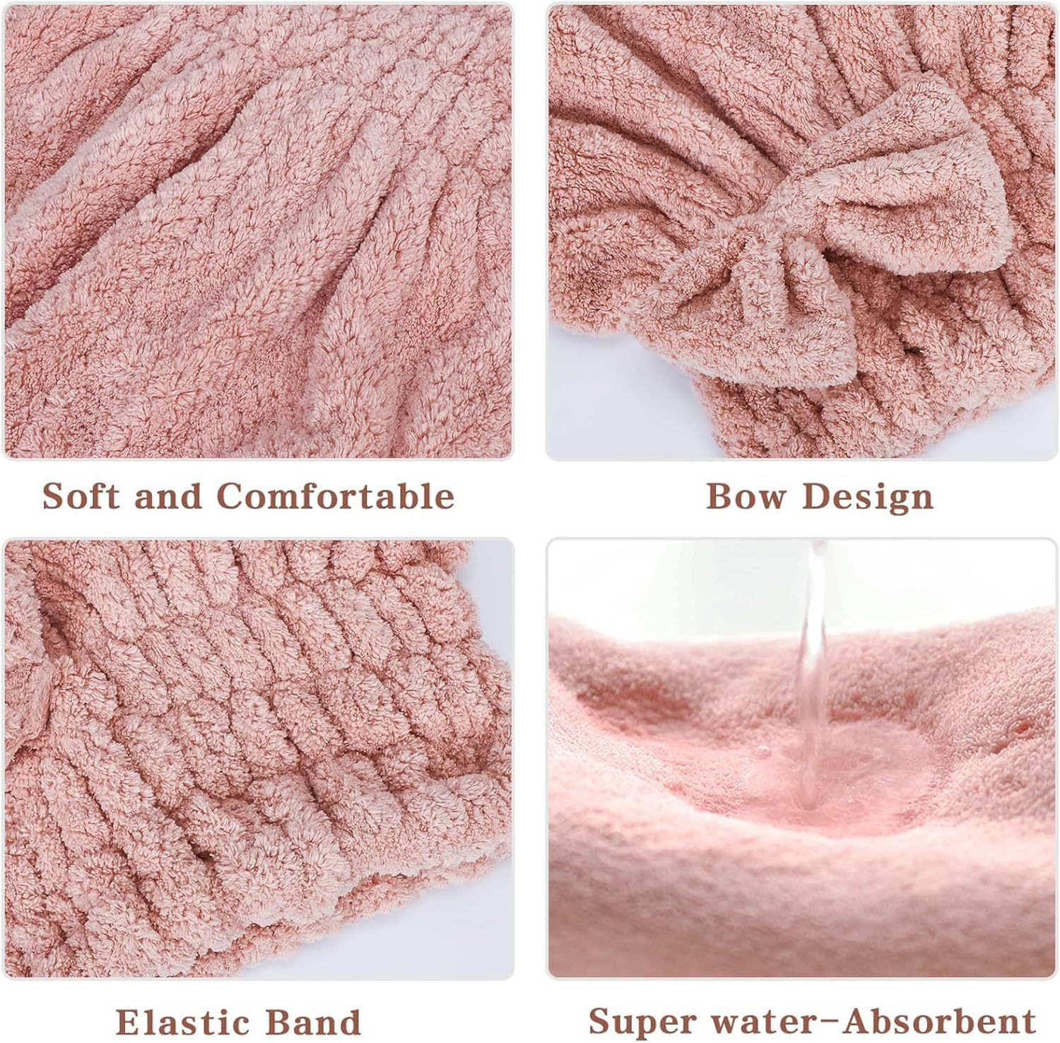 4 Pack 4 Color Hair Drying Cap, Quick Dry Head Wrap with Bow-Knot Shower Cap, Drying Towel for Curly, Straight, Long, Thick or Wet Hair