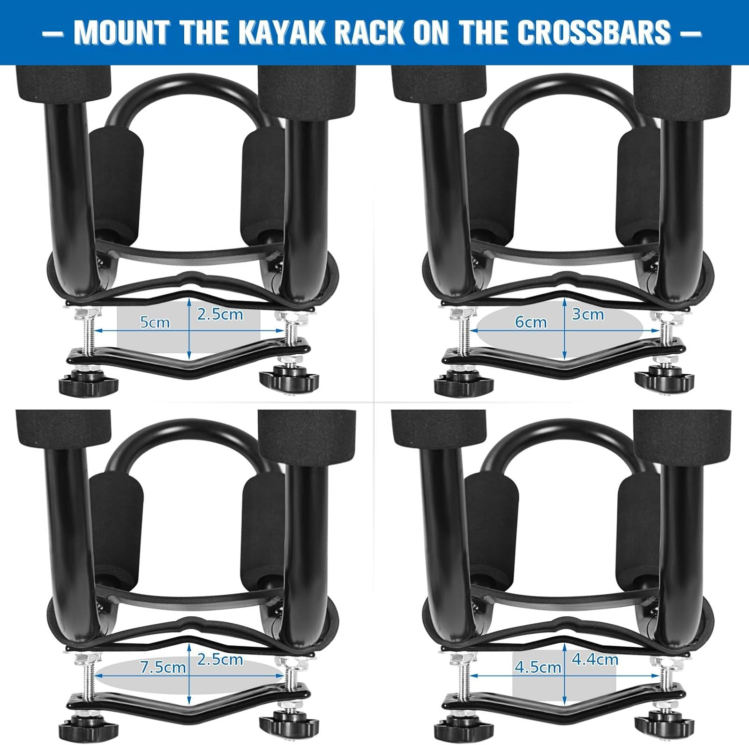 Costway Set of 4 U-Bar Kayak Racks with Bandage, Kayak Roof Rack with Easy Installation, Car Roof Rack for Kayaks, Surfboards, Black image number 6