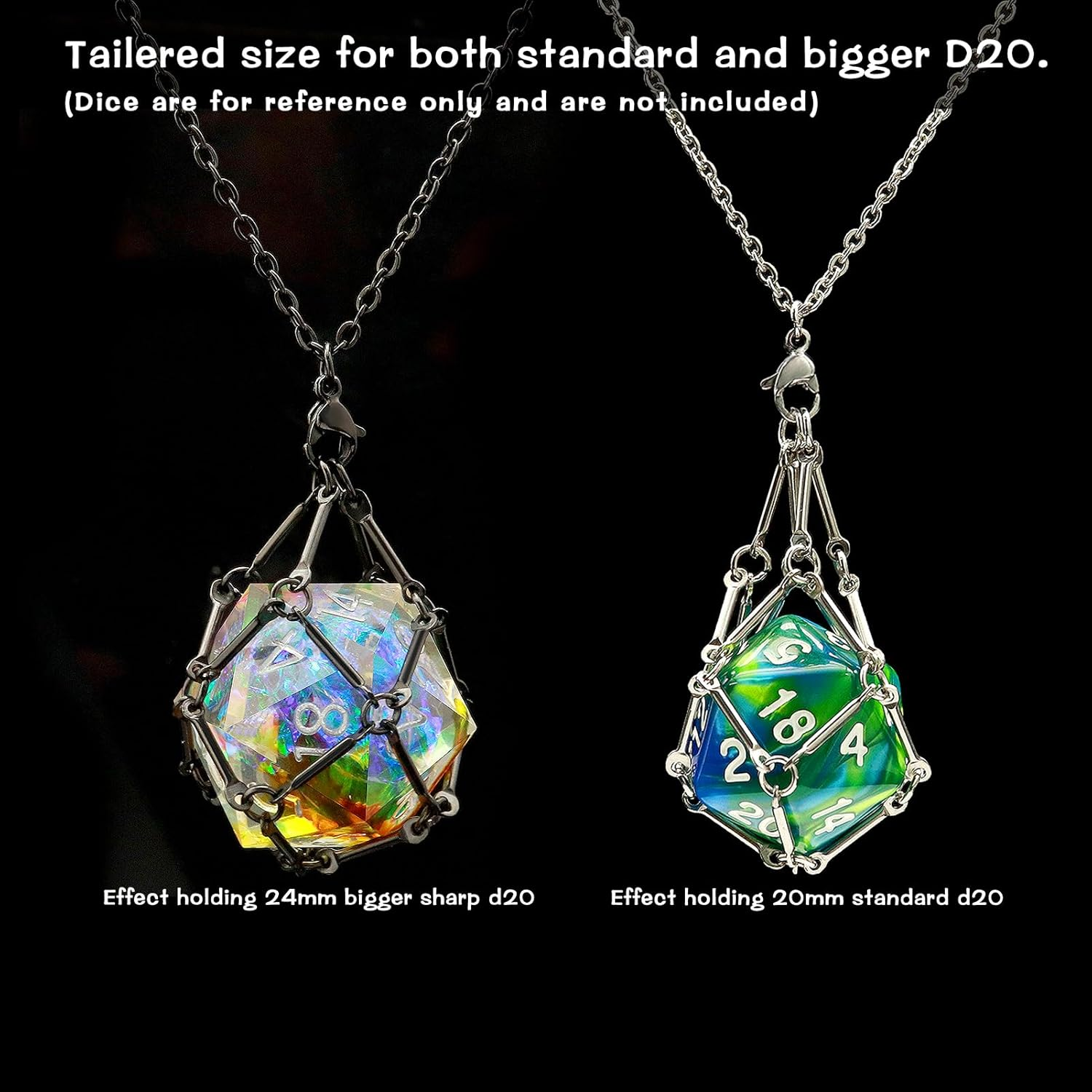 PJOY DND Dice with Necklace Cage Interchangeable D20 for Dungeons and Dragons Gamers - Stainless Steel Gifts image number 1