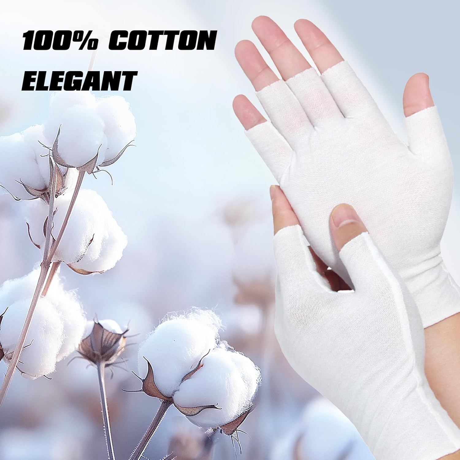4 Pairs White Fingerless Gloves, Cotton Moisturizing Gloves for Women, Cut 5 Fingertips, Soft and Comfortable, for Dry Hands Sleeping Hand Spa Treatment