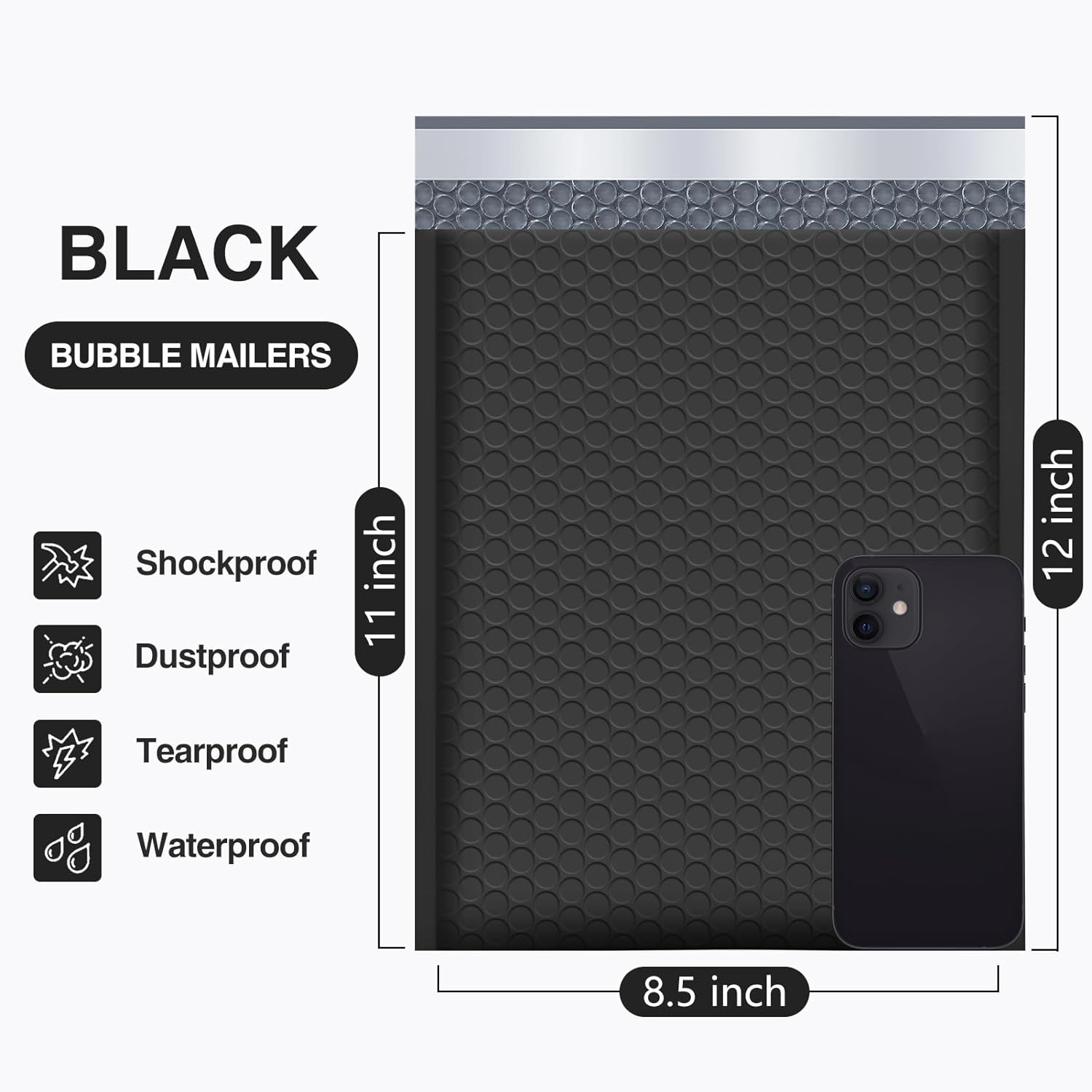 UCGOU 8.5X12 Inch Black Poly Bubble Mailers Padded Envelopes Self Seal Mailing Envelopes Pack of 25 image number 2