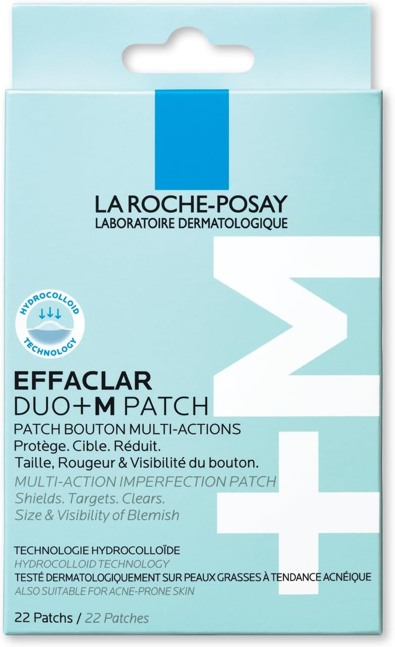 La Roche-Posay Effaclar DUO +M Multi-Target Blemish Spot Pimple Patches 22-Piece Set (Includes 12 Small + 10 Medium Size), Suits Acne-Prone Skin Visibly Reduce Size & Redness, Multiaction Imperfection Patch Shields + Targets + Clears