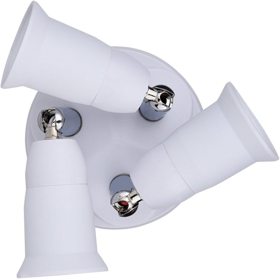 3 in 1 E27 E26 Socket Adapter Splitter,E26 E27 Universal Lamp Holder with 360 Degrees Adjustable 180 Degree Bending