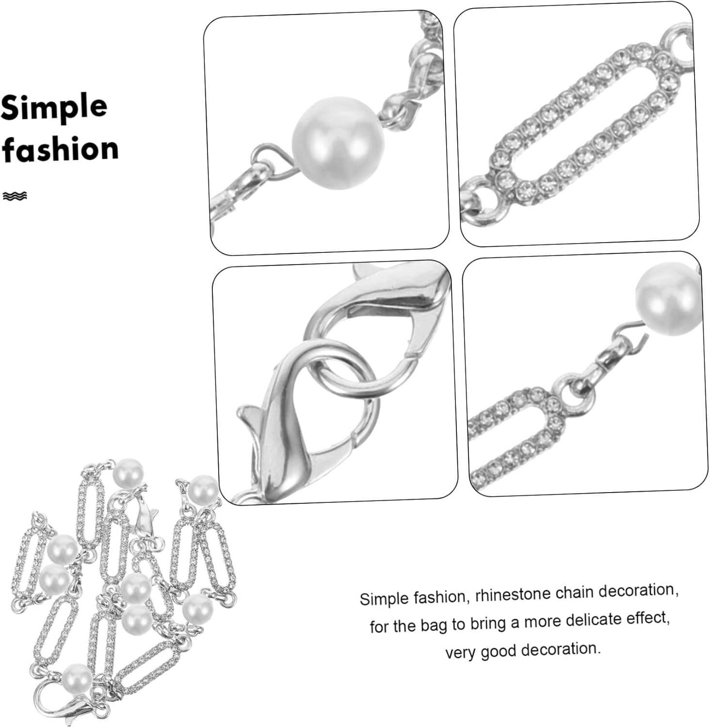 TEHAUX Handbag Chain Rhinestone Pearl Decorative Chain Bag Shoulder Strap DIY Bag Accessory image number 3