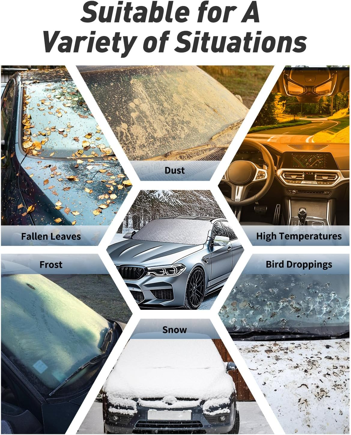 Windshield Cover for Cars, Car Window Shade, Car Sun Shade, Foldable Oxford Cloth Cover with Earmuffs, Snow and Ice Shield, UV Sunshade, Dust, Grit, Bird Droppings for Car SUV Vans Pick-Up Trucks image number 5