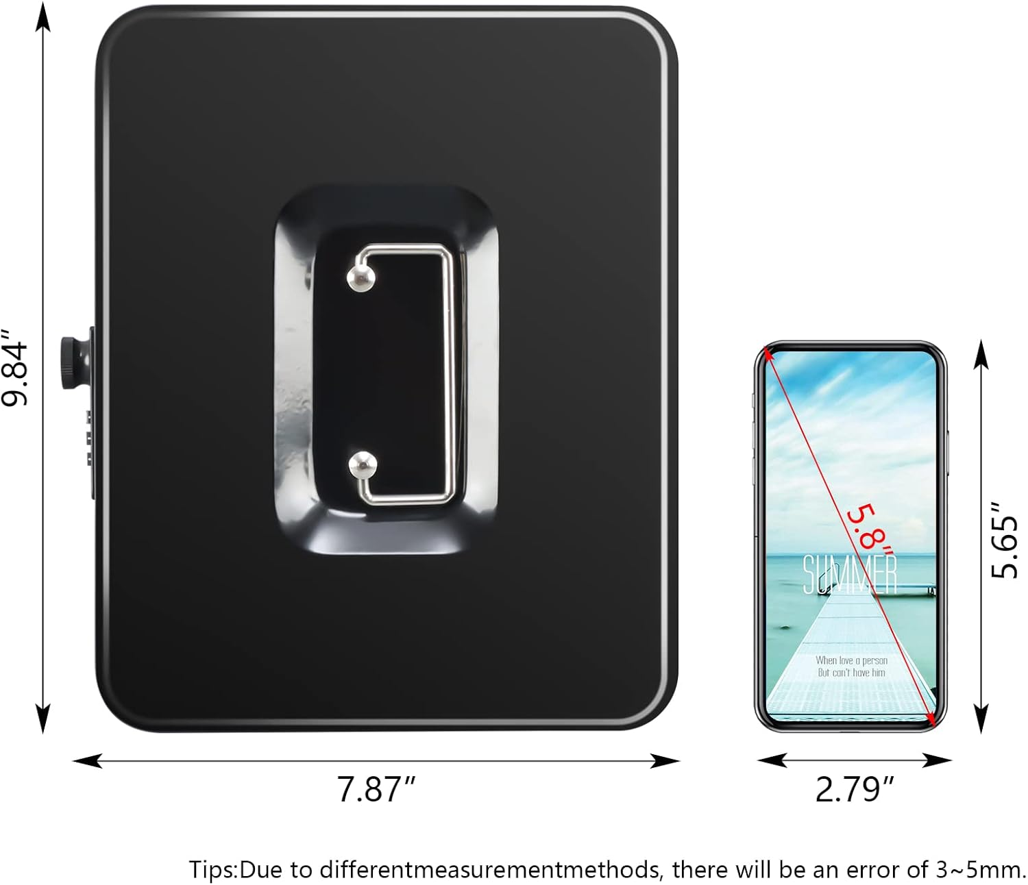 Cash Box with Combination Lock Safe Metal Money Box with Money Tray for Security Lock Box Black image number 5