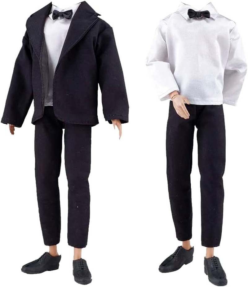 E-TING 10-Item Fantastic Pack = 5 Sets Fashion Outfit for 12" Boy Doll (Casual Wear Clothes + Black Suit + Swimwear)