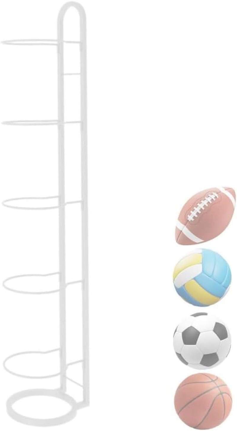 Goxfaca Vertical Basketball Ball Storage Rack, 5 Tier Freestanding Football Stand Ball Holder Sports Equipment Storage for Garage, Basketball Organizer Rack with Basket, Sports Gear Storage