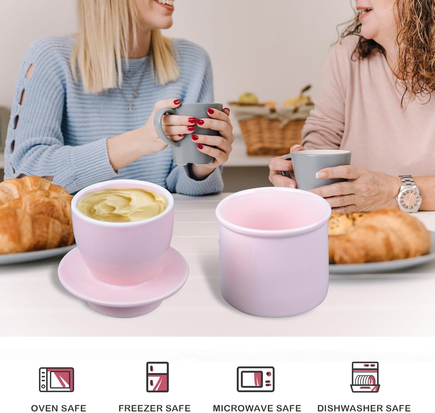 Butter Dish with Lid Vintage French Butter Crock French Butter for Countertop Soft Spreadable Butter Storagdishwasher Safe Pink image number 4