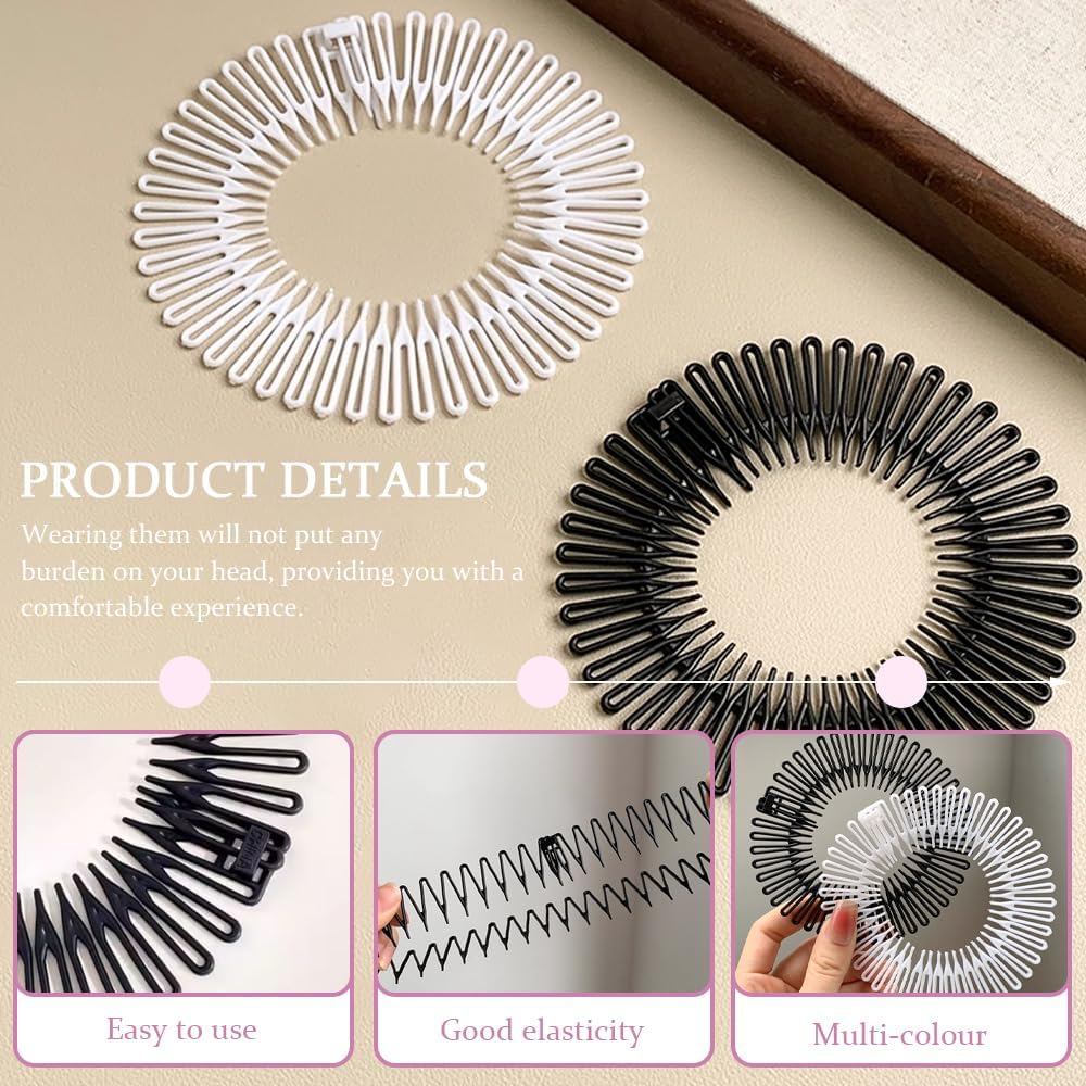 TRKETK Pack of 10 Fully Circular Stretch Plastic Hair Combs Adjustable Elastic Comb Hair Bands Stretch Comb Headband Hair Band Holder Vintage Inspired Hair Accessories for Women image number 4