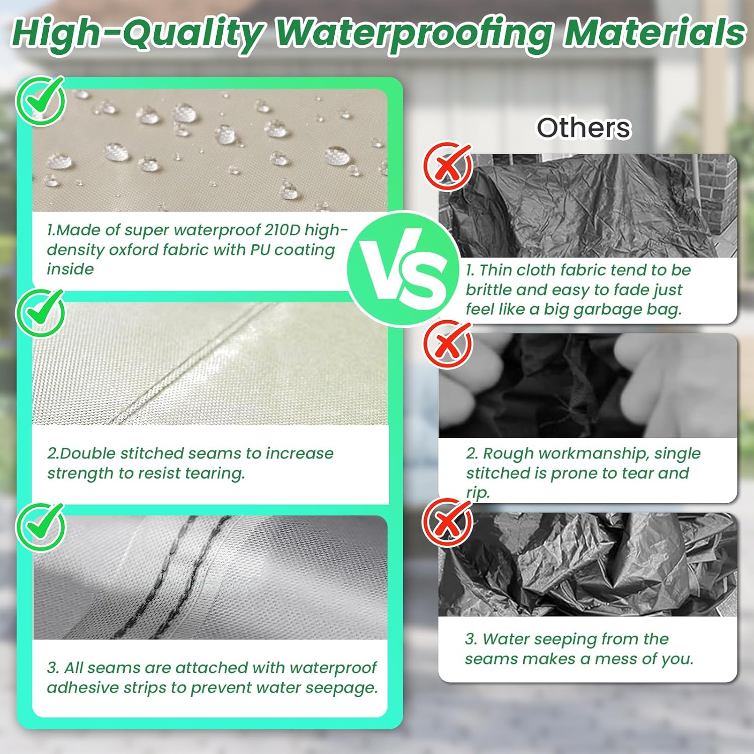 Outdoor Patio Furniture Cover Set, Heavy Duty Oxford Fabric Waterproof Furniture Covers, Dustproof, UV Resistant, for Tables, Chairs, Sofas, Outdoor Furniture Covers (BEIGE, 325X208X58CM) image number 4