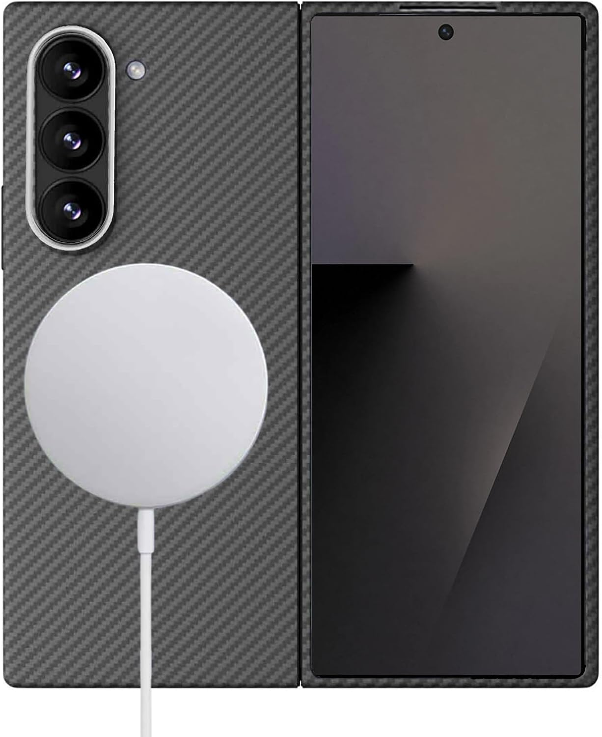 Sisyphy Aramid Fiber Case for Samsung Galaxy Z Fold 7 Compatible with Magsafe, Black 600D with Carbon Fiber Texture, Super Slim Protective Cover Skin, Soft Touch Sturdy Durable Snap-On Back Cover - Black 1500D With Magnets image number 7