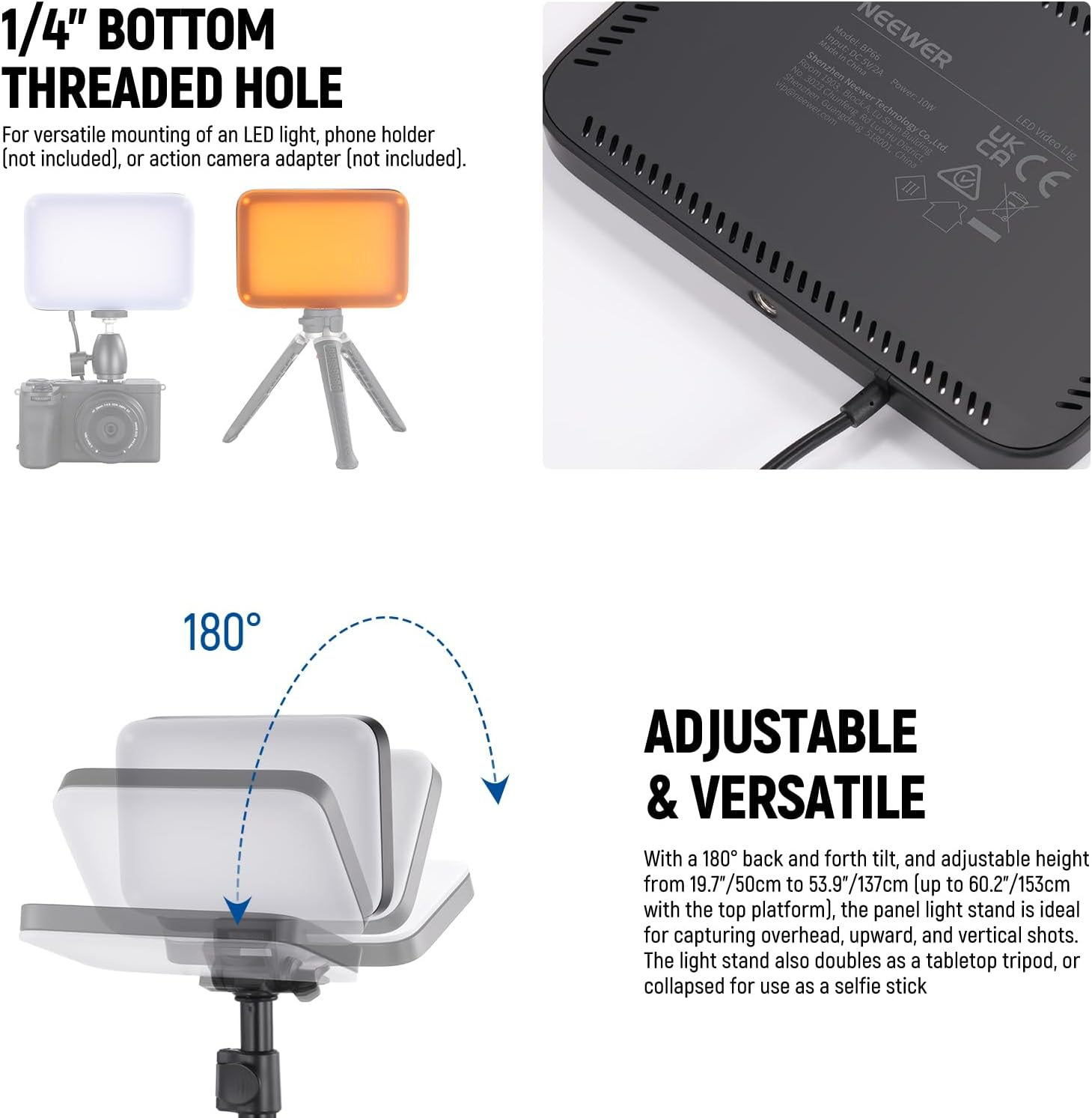 NEEWER Basics LED Video Light, 2 Pack Studio Panel Key Lighting Kit with Tripod Stands & Filters, Bi Color Dimmable Portable 3200~5600K CRI95 750Lux for Photography Recording Streaming Podcast, BP66 image number 2