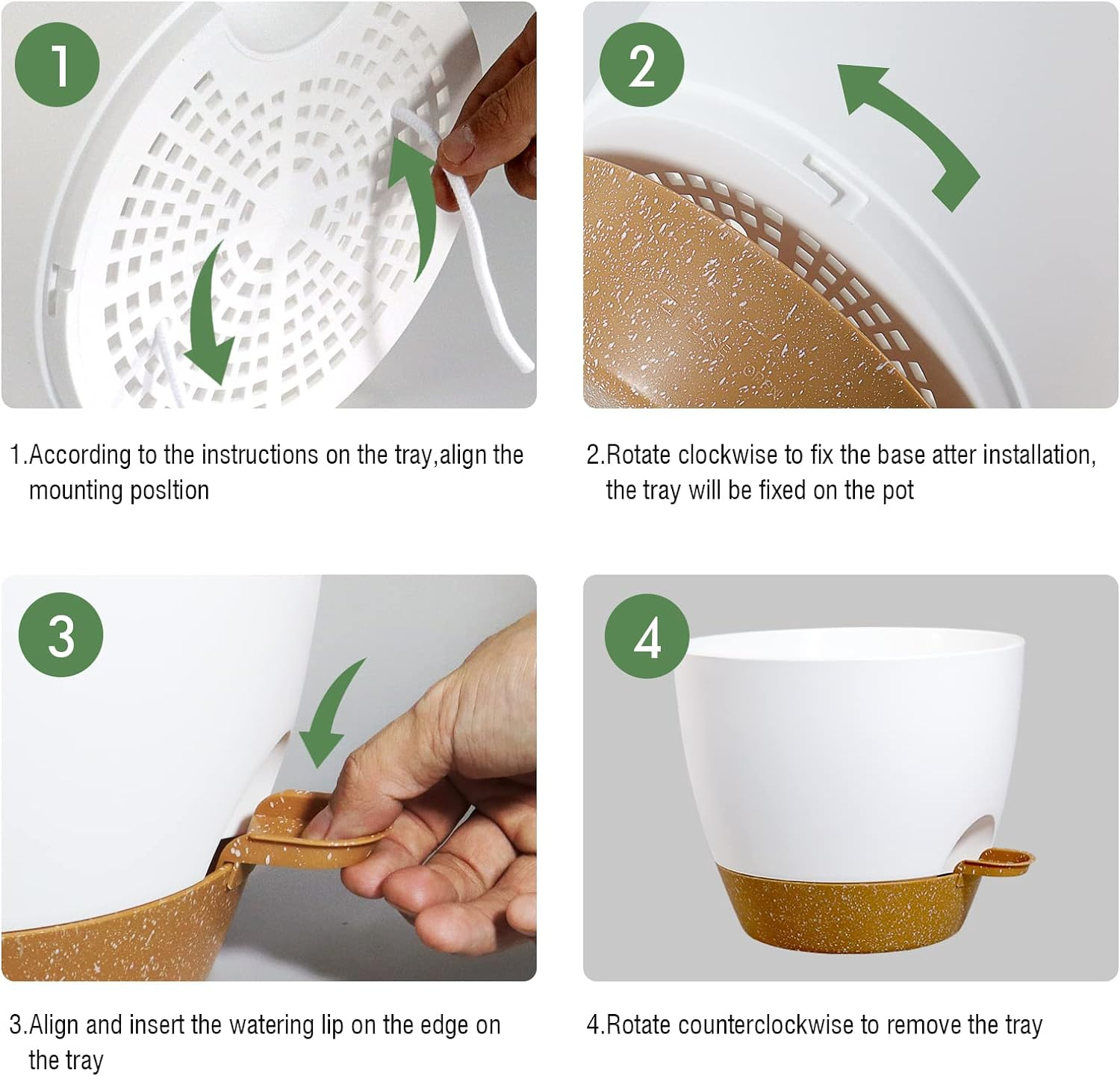 Swinduck 10 Inch Self Watering Hanging Pots, 2 Pack Hanging Planters with 40Oz Deep Reservior for Indoor Outdoor Plants Flowers, White with Brown image number 5