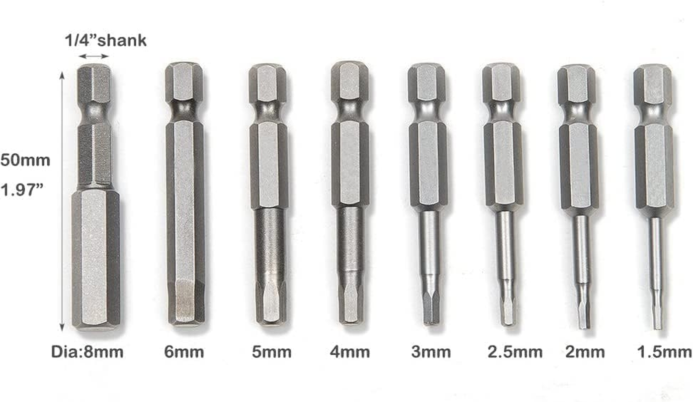 Bestgle 8 Pcs Magnetic Screwdriver Drill Bit Set H1.5-H8 Inner Hexagon Head Allen Wrench Bits with 1/4 Inch Hex Shank, 50Mm Length image number 1