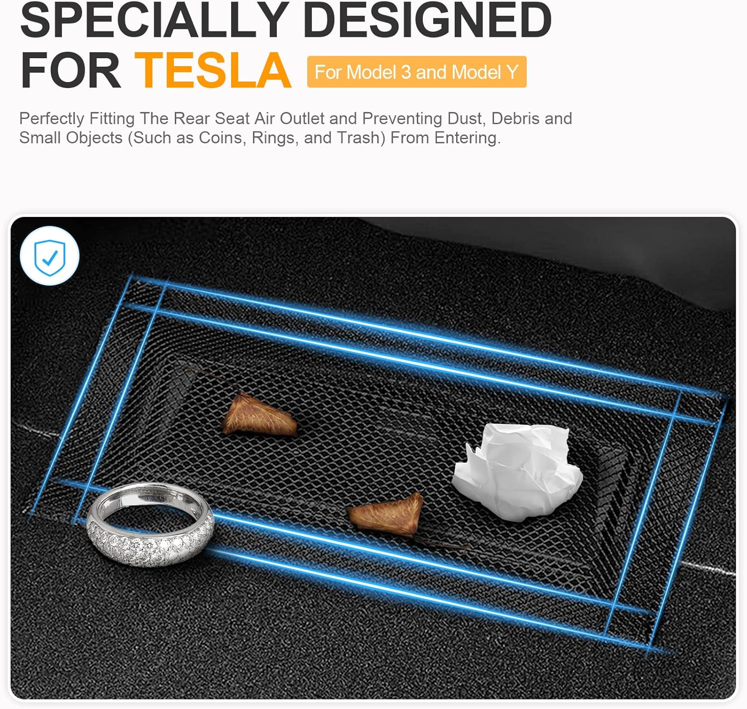 SARDVISA Backseat Air Vent Cover for Tesla Model 3 & Model Y, 2-Pack Rear Seat Air Condition Outlet Protector with Upgraded Mesh Cloth and Velcro, Car Air Vent Accessories for Tesla Model Y / 3 image number 3