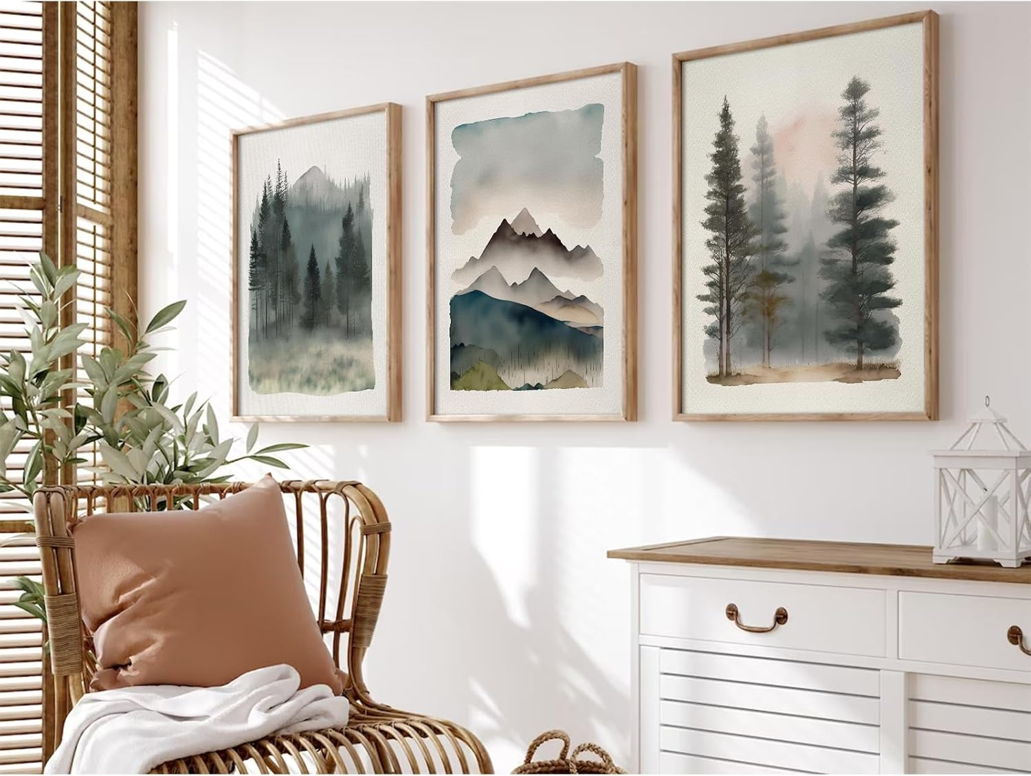 Mountain Forest Wall Art Decor Watercolor Landscape Canvas Pictures Natural Abstract Wall Art Painting Tree Forest Poster Prints Modern Artwork for Living Room Bedroom 12X16 Inch Unframed Set of 3 image number 5