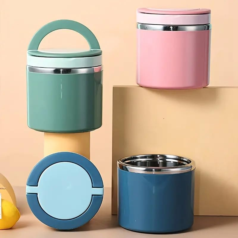 AIMALL Stainless Steel Insulated Lunch Box &ndash; Portable Thermal Food Jar, 4.4 X 4.6 Inches, Large Capacity Soup and Breakfast Cup, Leak-Proof, Green/Pink/Blue