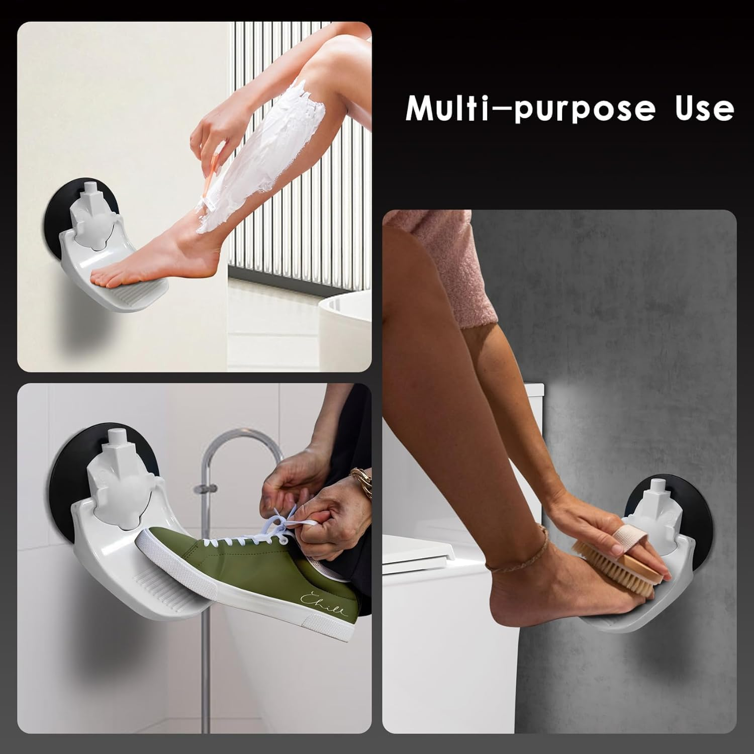 Shower Foot Rest for Shaving Legs, Upgraded Safety Bathroom Foot Pedal with 5 Inches Powerful Suction Cup, Maximum Load Capacity 368 Pounds, Foot Stand for Shower to Shave Legs, White image number 4